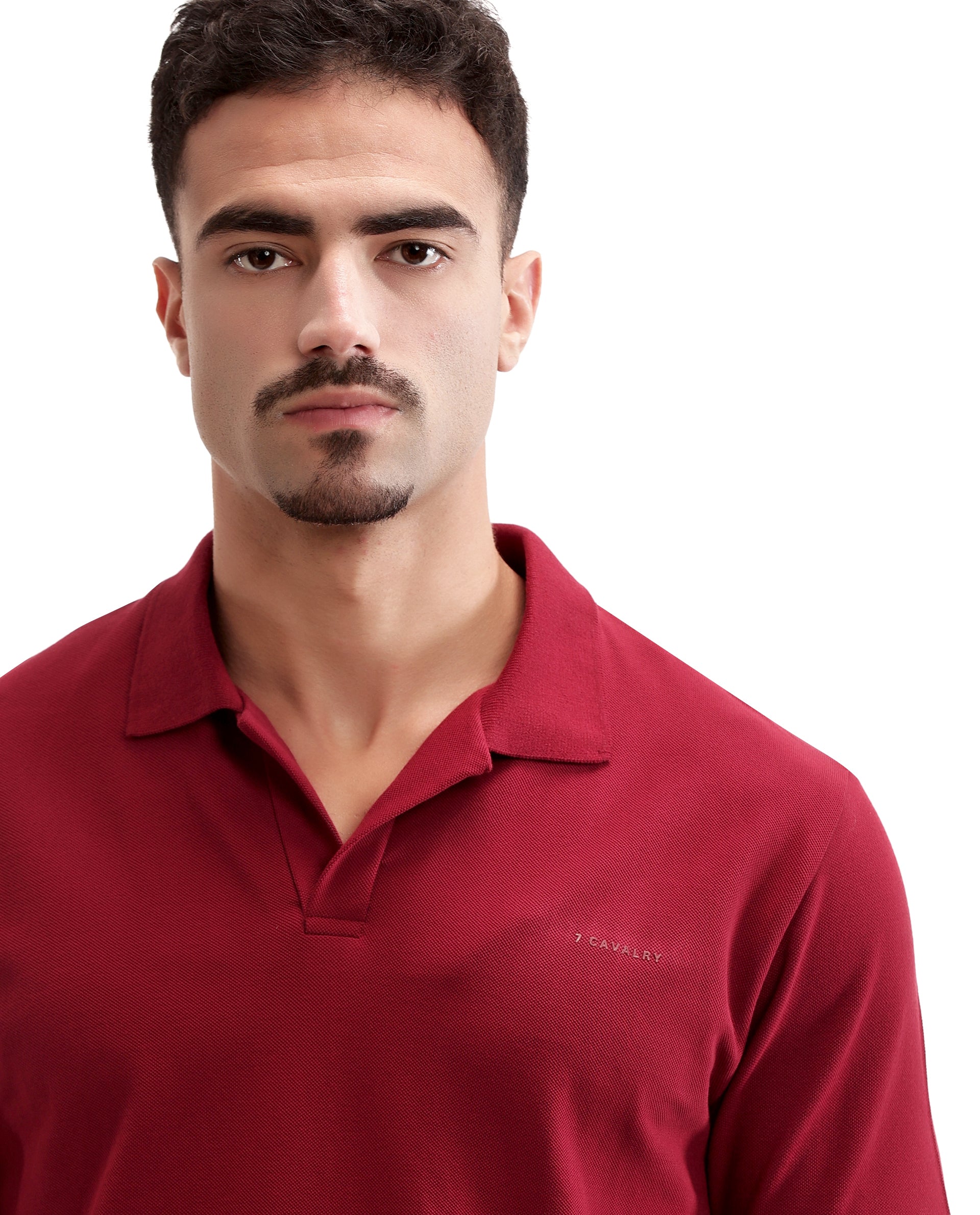 Bordeaux Maroon Pique Johnny Collar Polo with HD Print