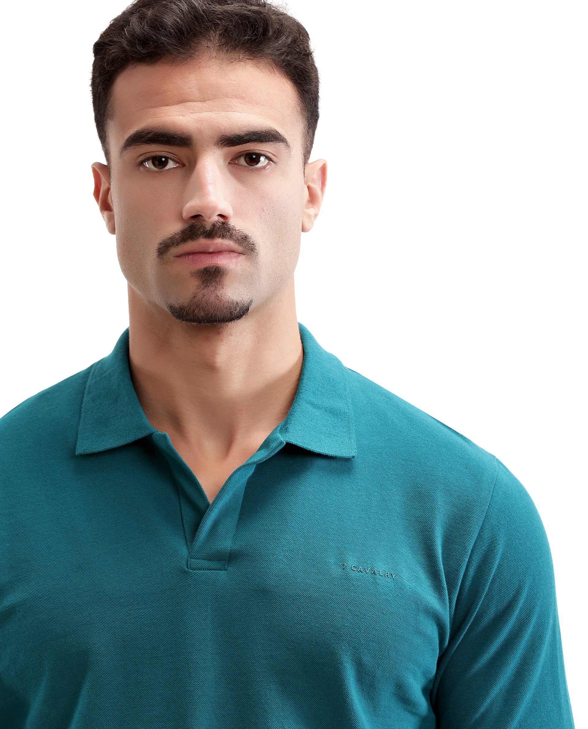 Ocean Teal Pique Johnny Collar Polo with HD Print
