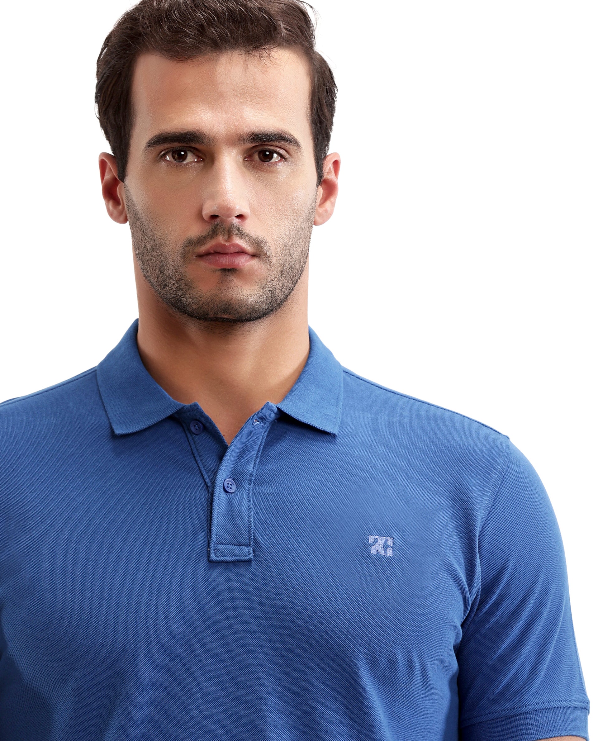 Imperial Prussian Blue Pique Polo with Tone-on-Tone 7C Embroidery