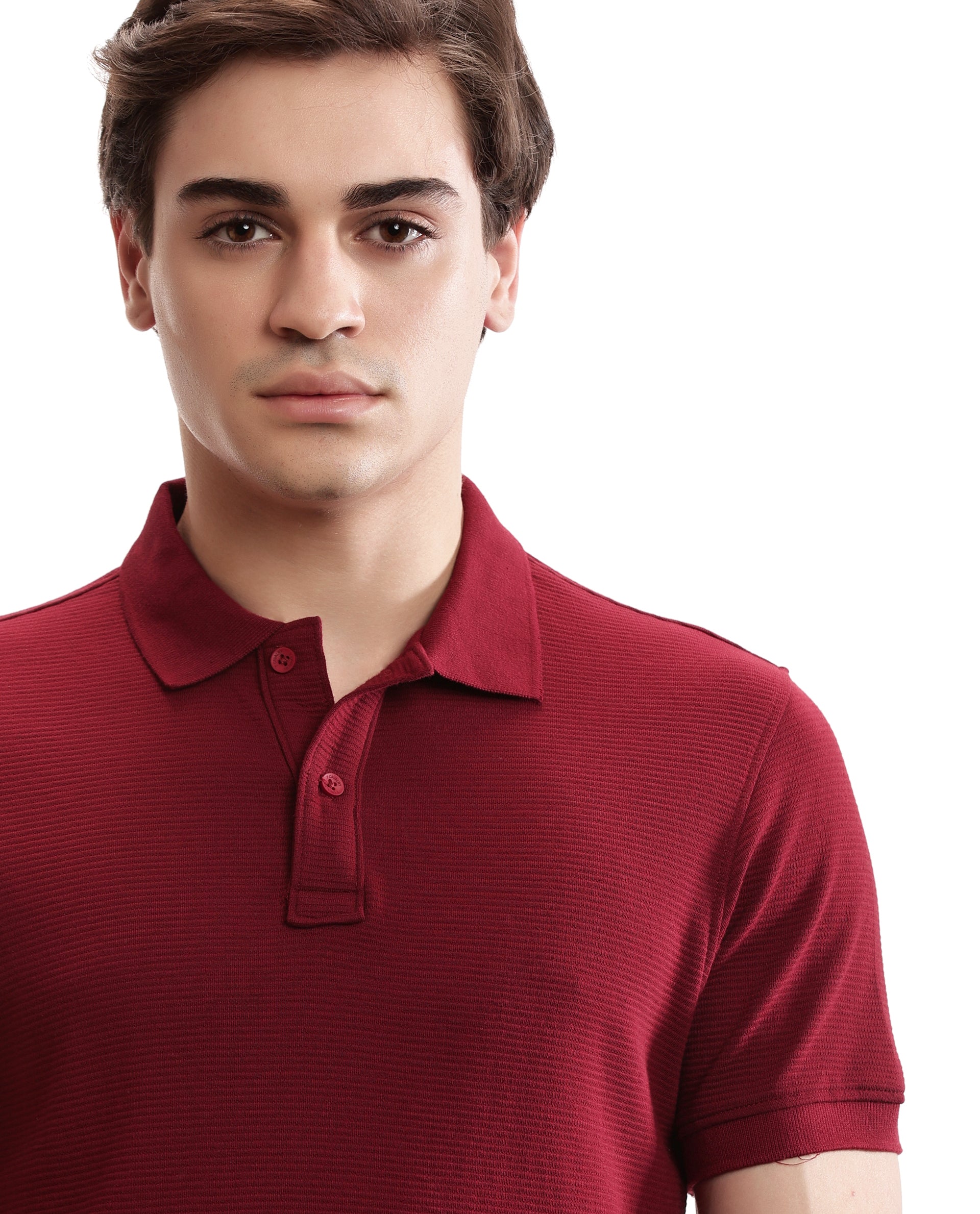 Bordeaux Maroon Knitted Ottoman Polo with Ribbed Collar
