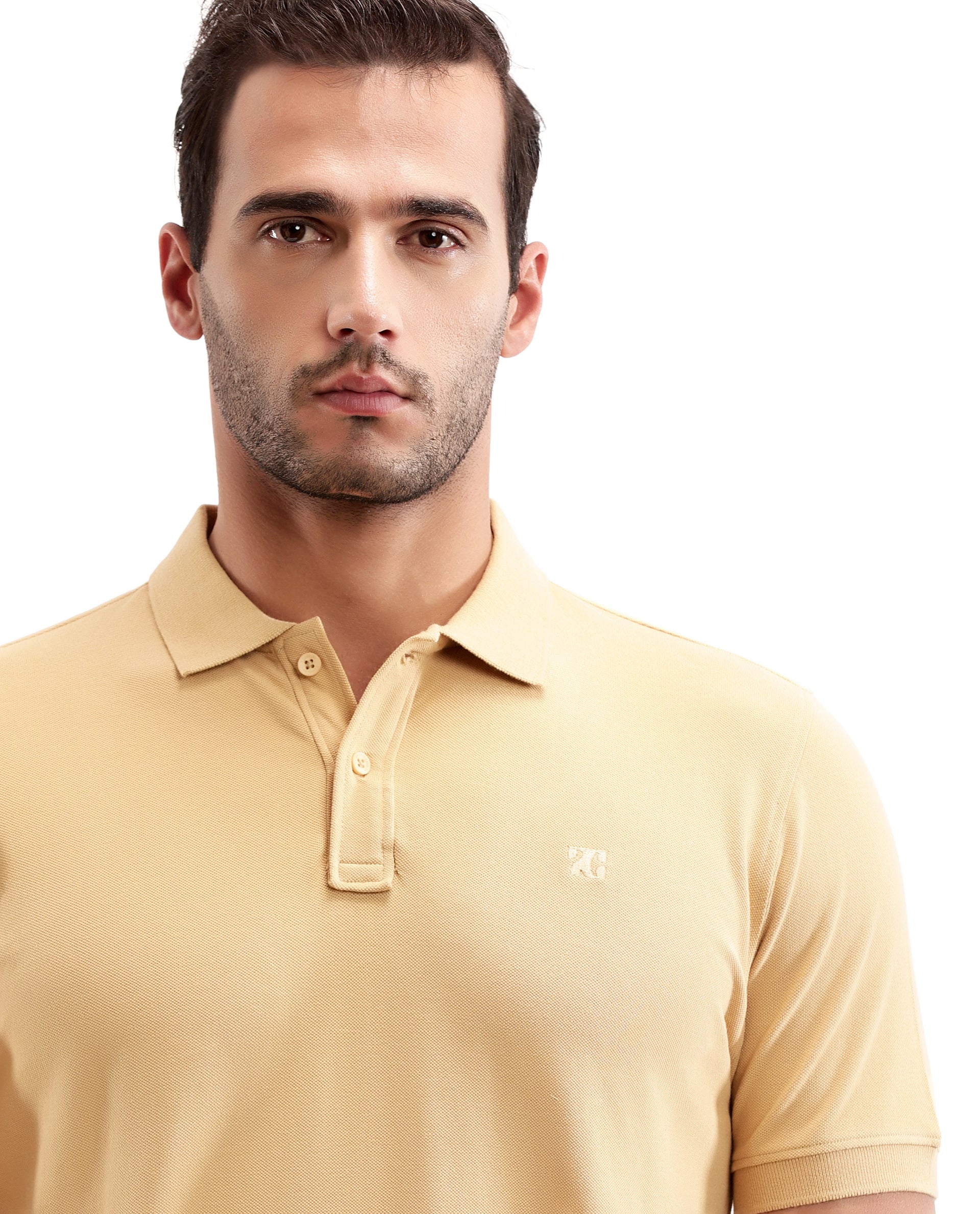 Camel Beige Pique Polo with Tone-on-Tone 7C Embroidery
