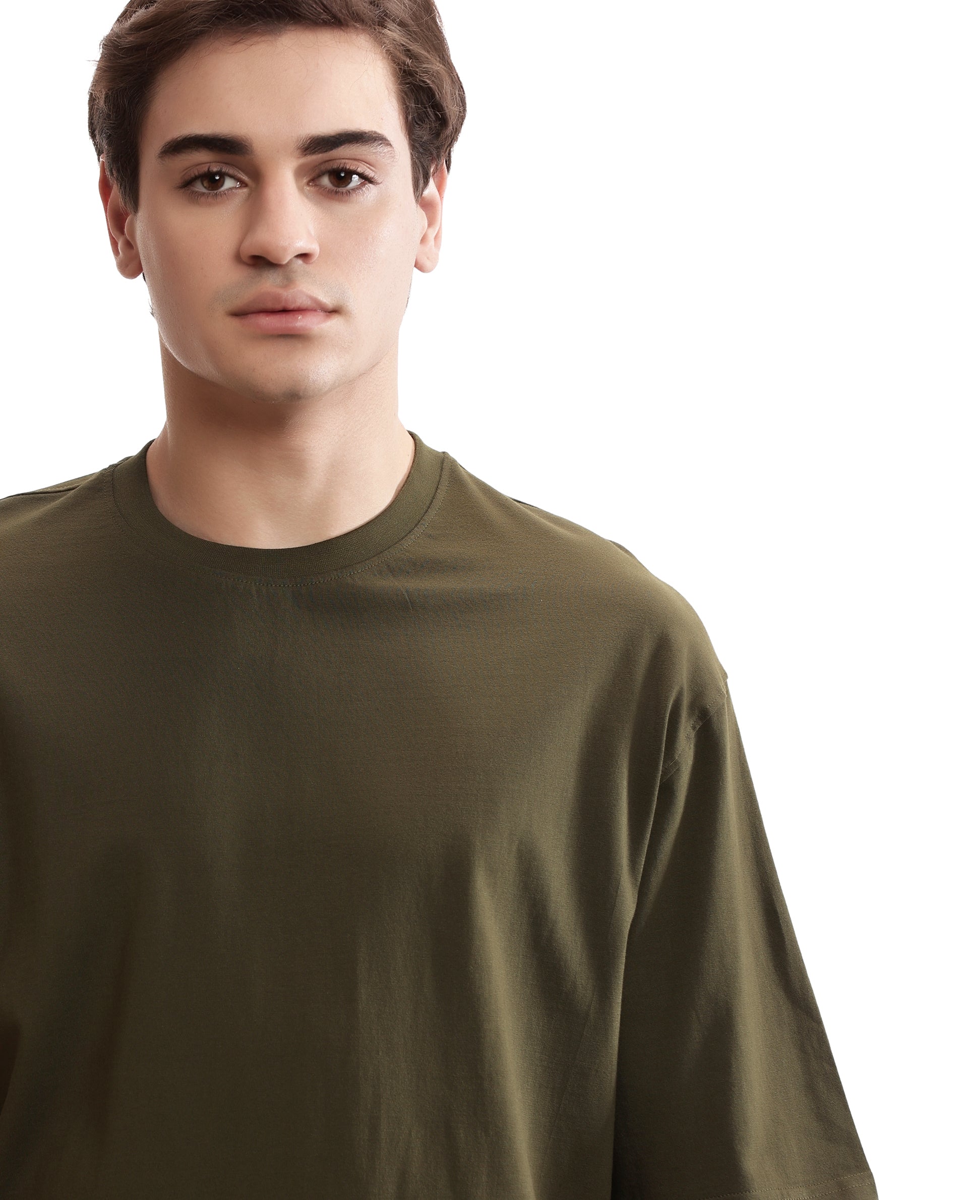 Vintage Olive Single Jersey Crew Neck Oversized T-Shirt