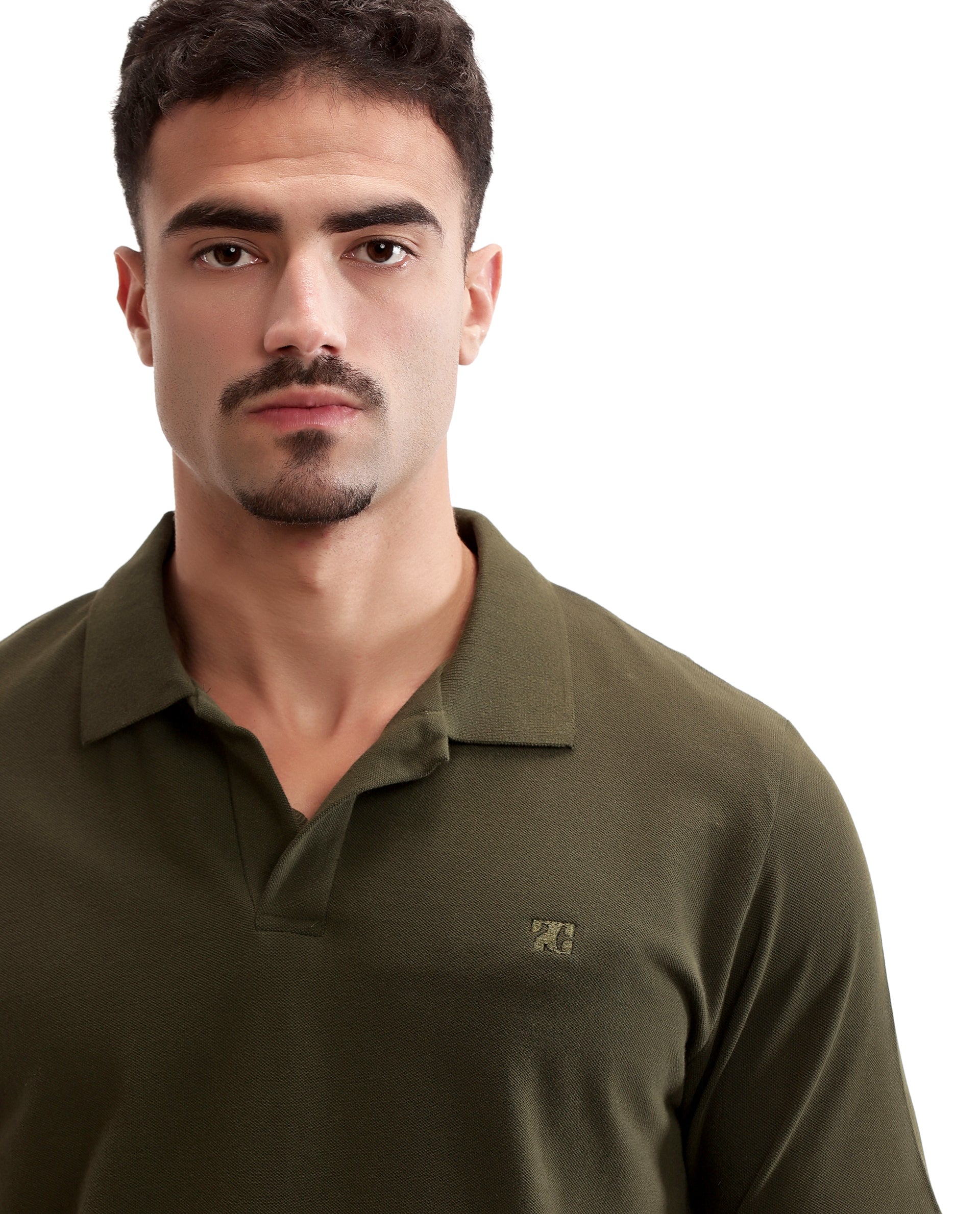 Vintage Olive Johnny Collar Pique Polo with Tone-on-Tone 7C Embroidery