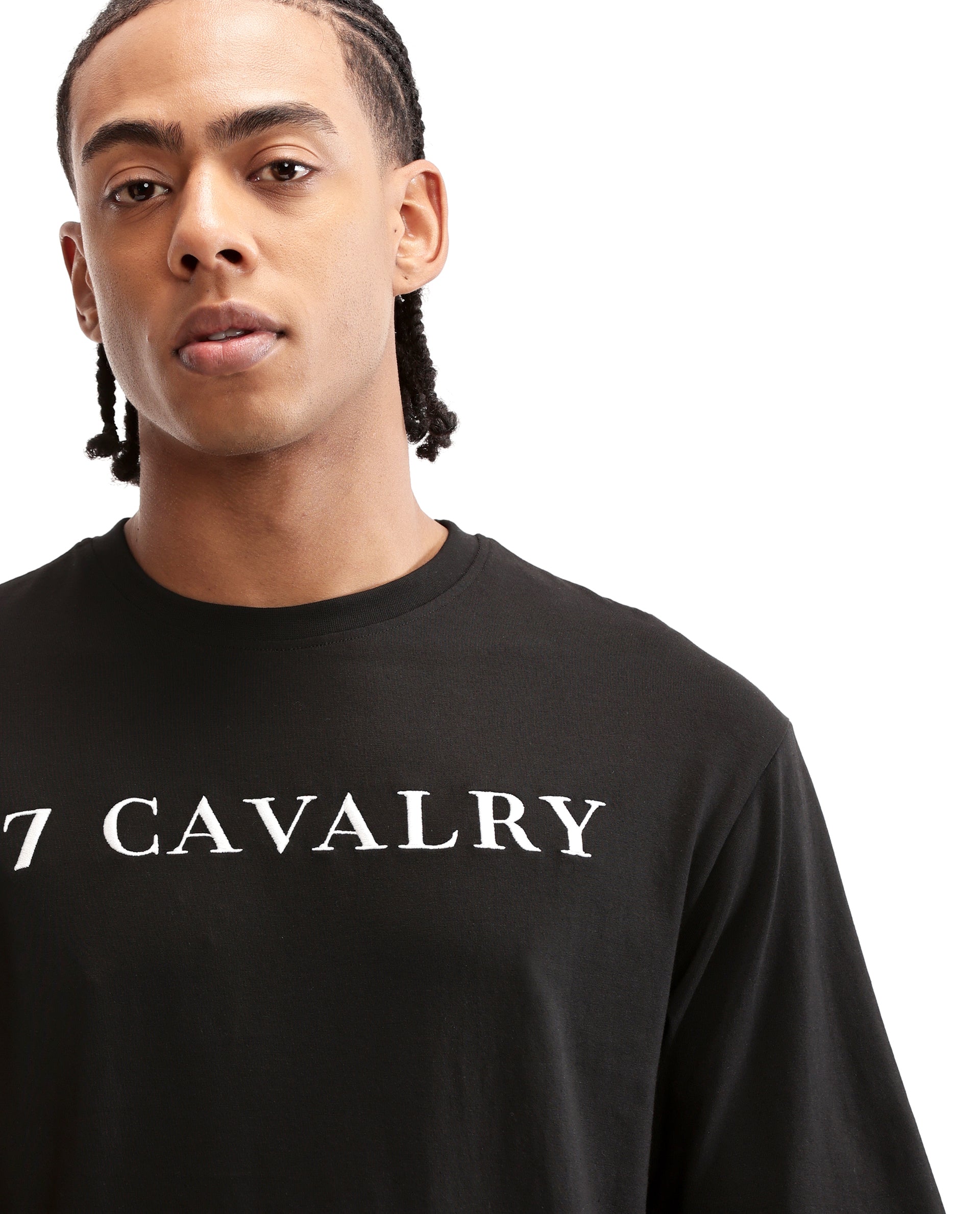 Charcoal Black Single Jersey Crew Neck Oversized T-Shirt with Pure White Embroidery