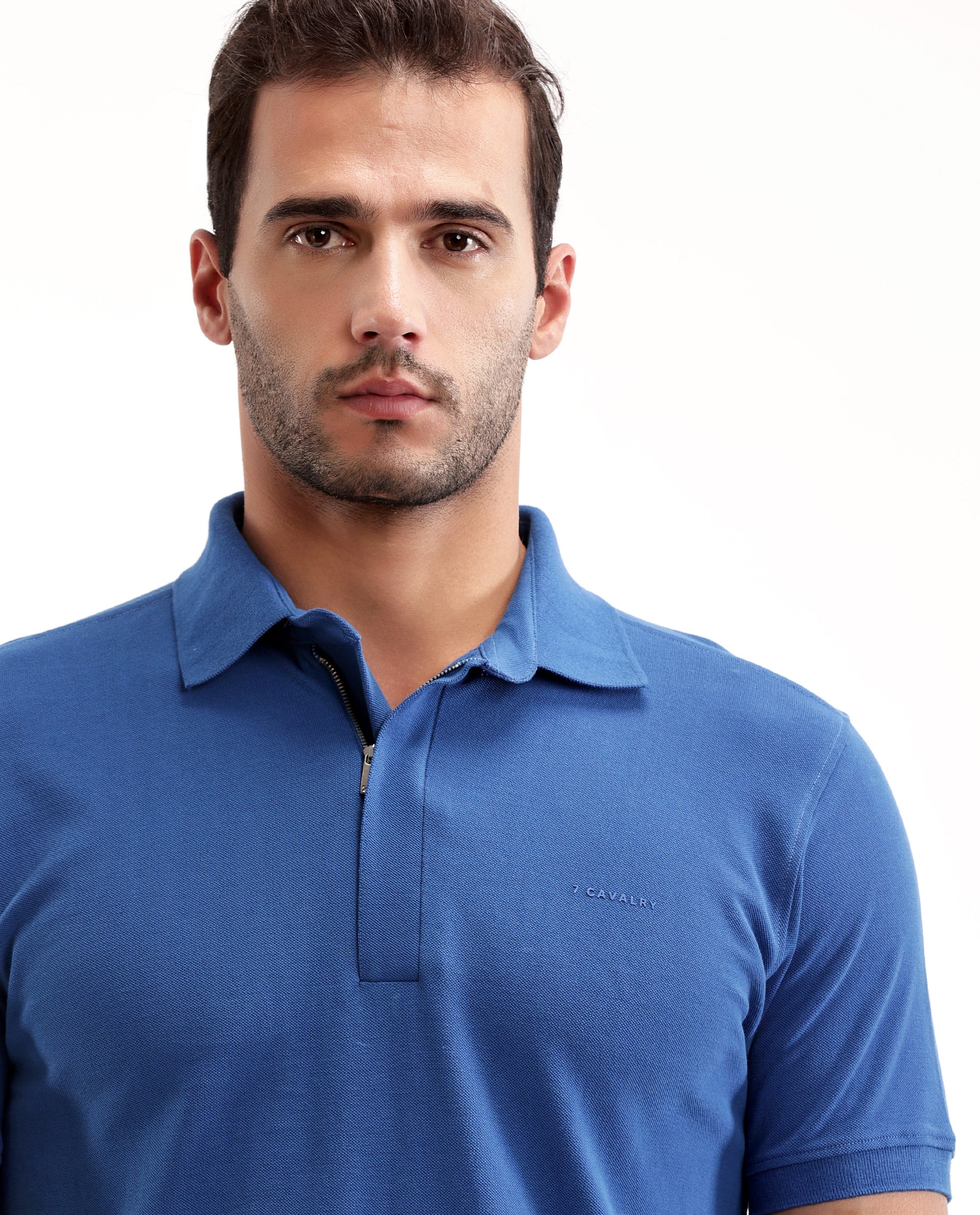 Imperial Prussian Blue Pique Polo with Concealed 7C Metal Zip, HD Print