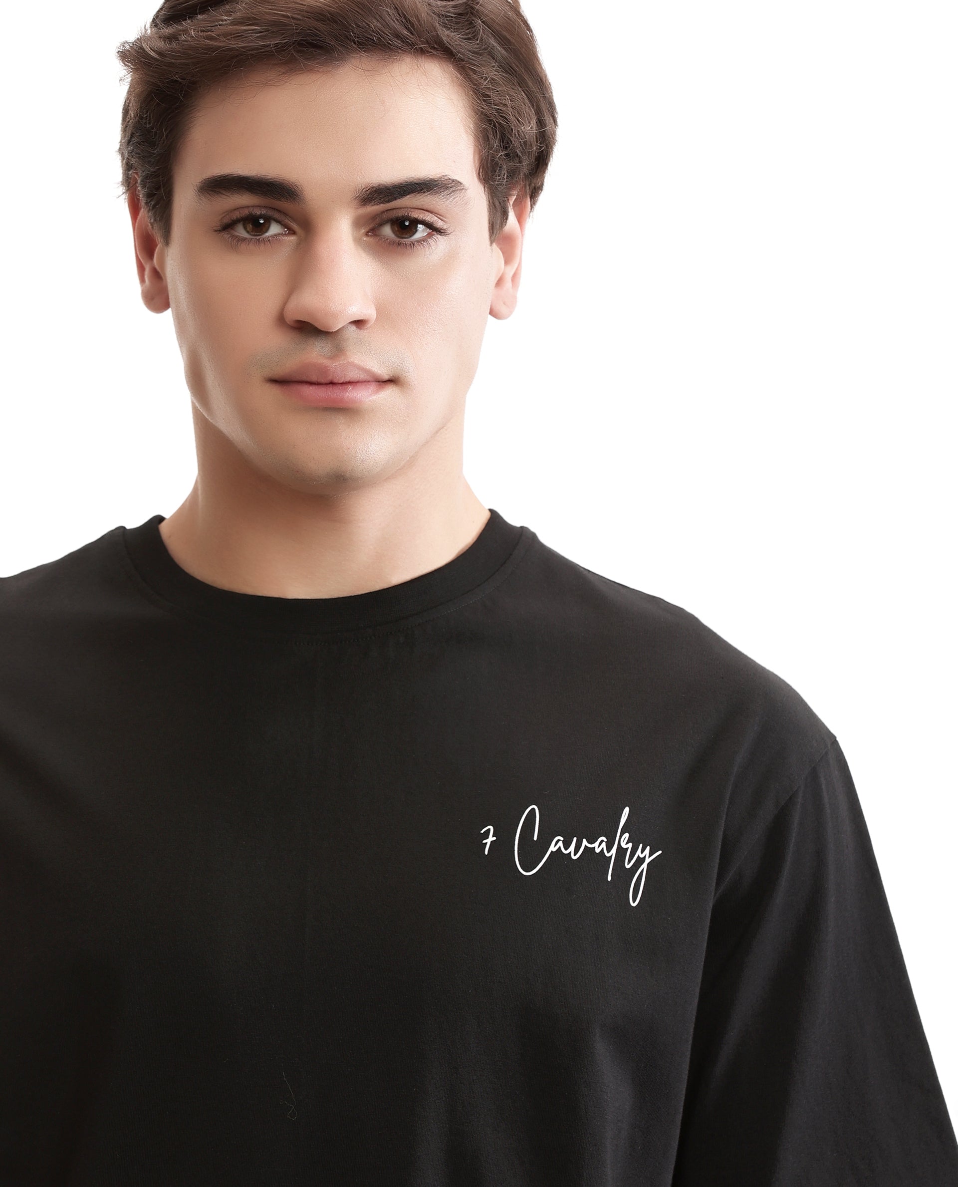 Charcoal Black Single Jersey Crew Neck Oversized T-Shirt with Pure White Non-PVC Print
