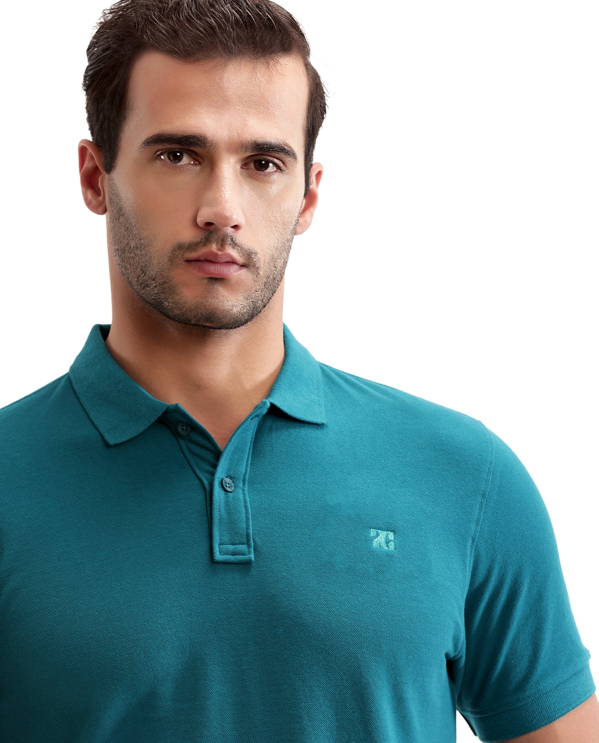 Ocean Teal Pique Polo with Tone-on-Tone 7C Embroidery