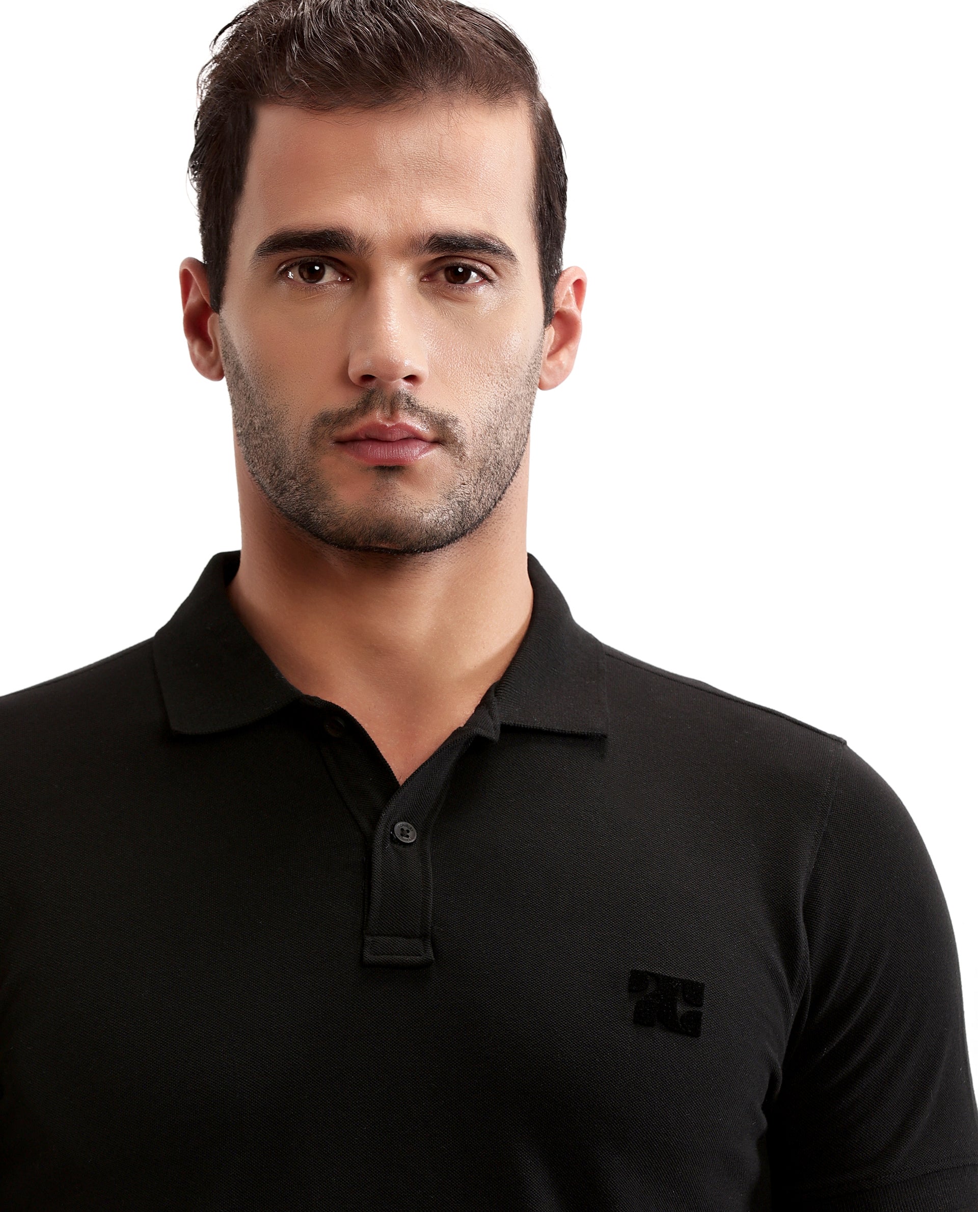 Charcoal Black Pique Polo with Tufted Embroidery