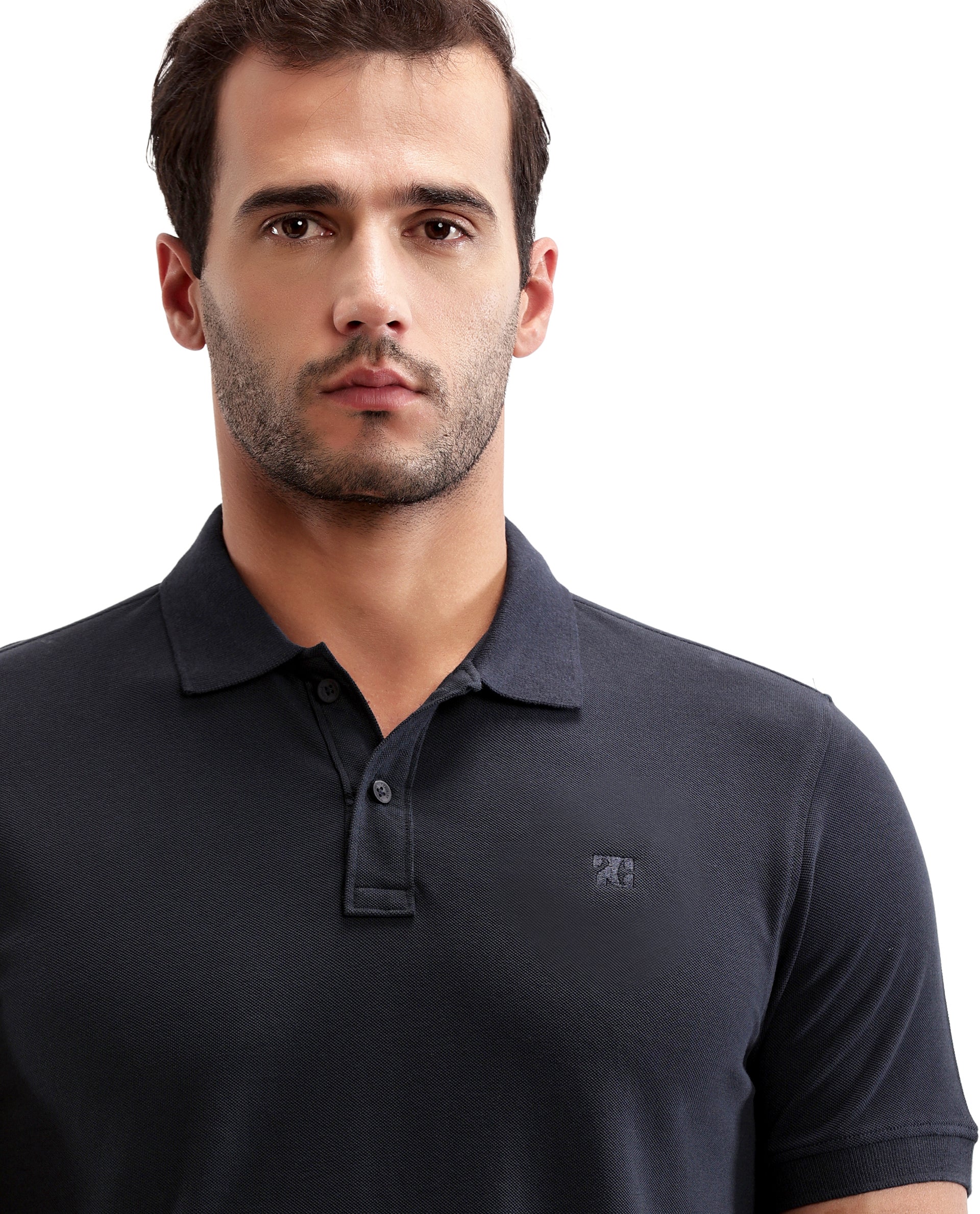 Midnight Navy Blue Pique Polo with Tone-on-Tone 7C Embroidery