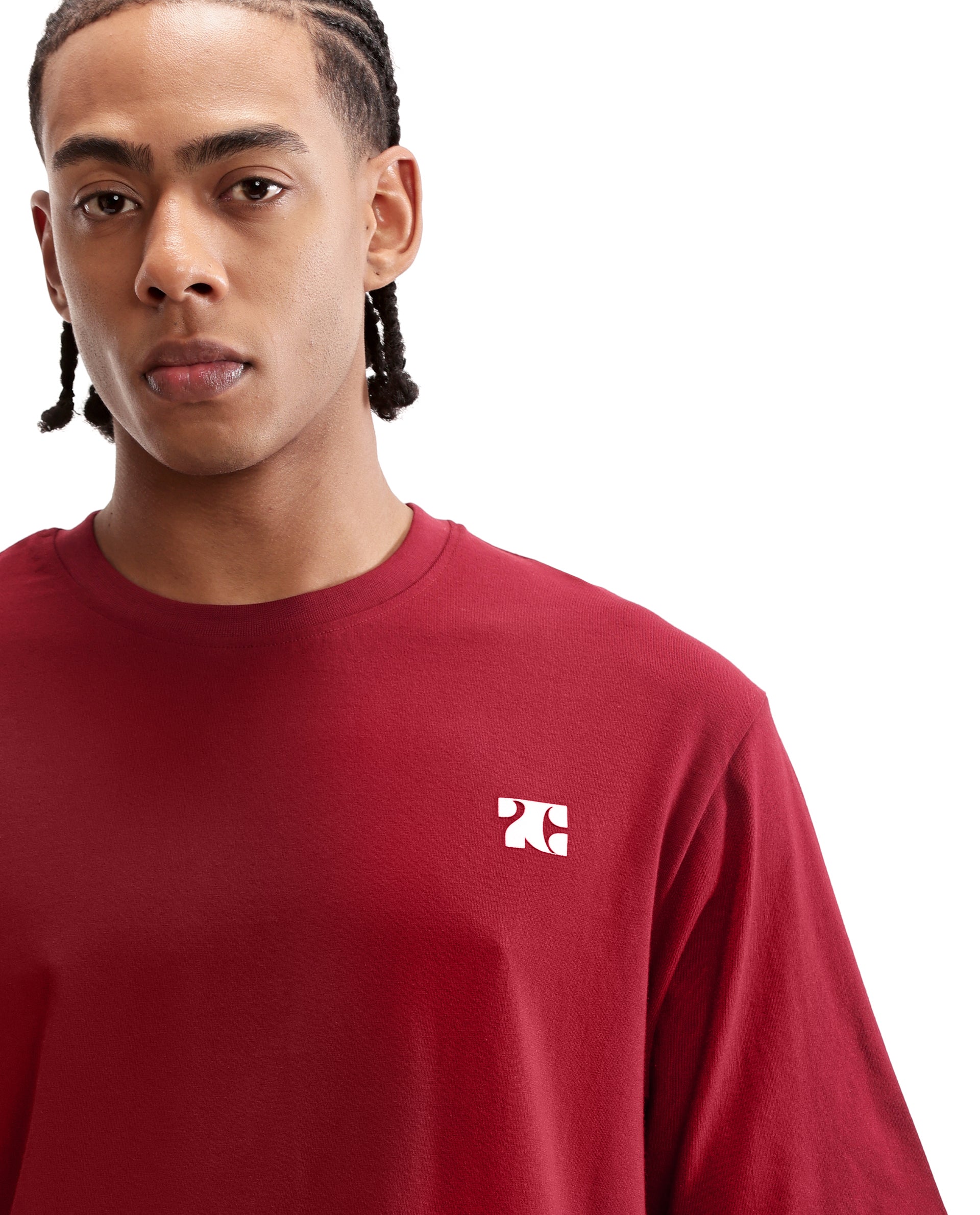 Bordeaux Maroon Single Jersey Crew Neck Oversized T-Shirt with Pure White HD Print