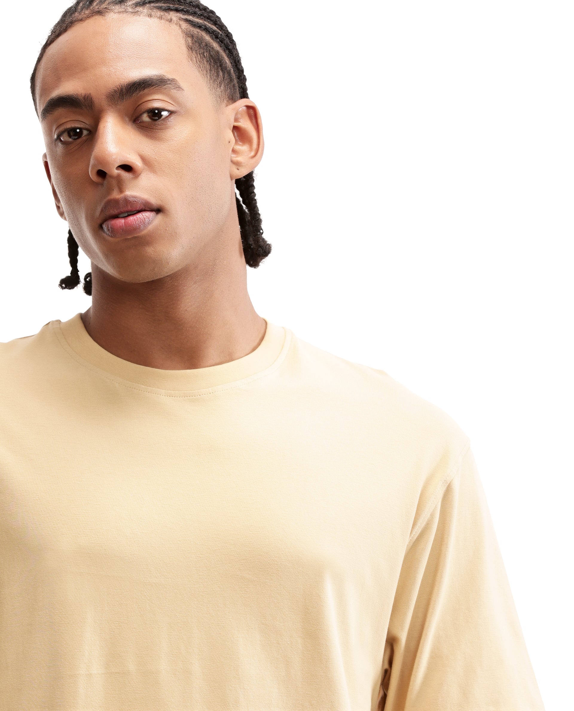 Camel Beige Single Jersey Crew Neck Oversized T-Shirt