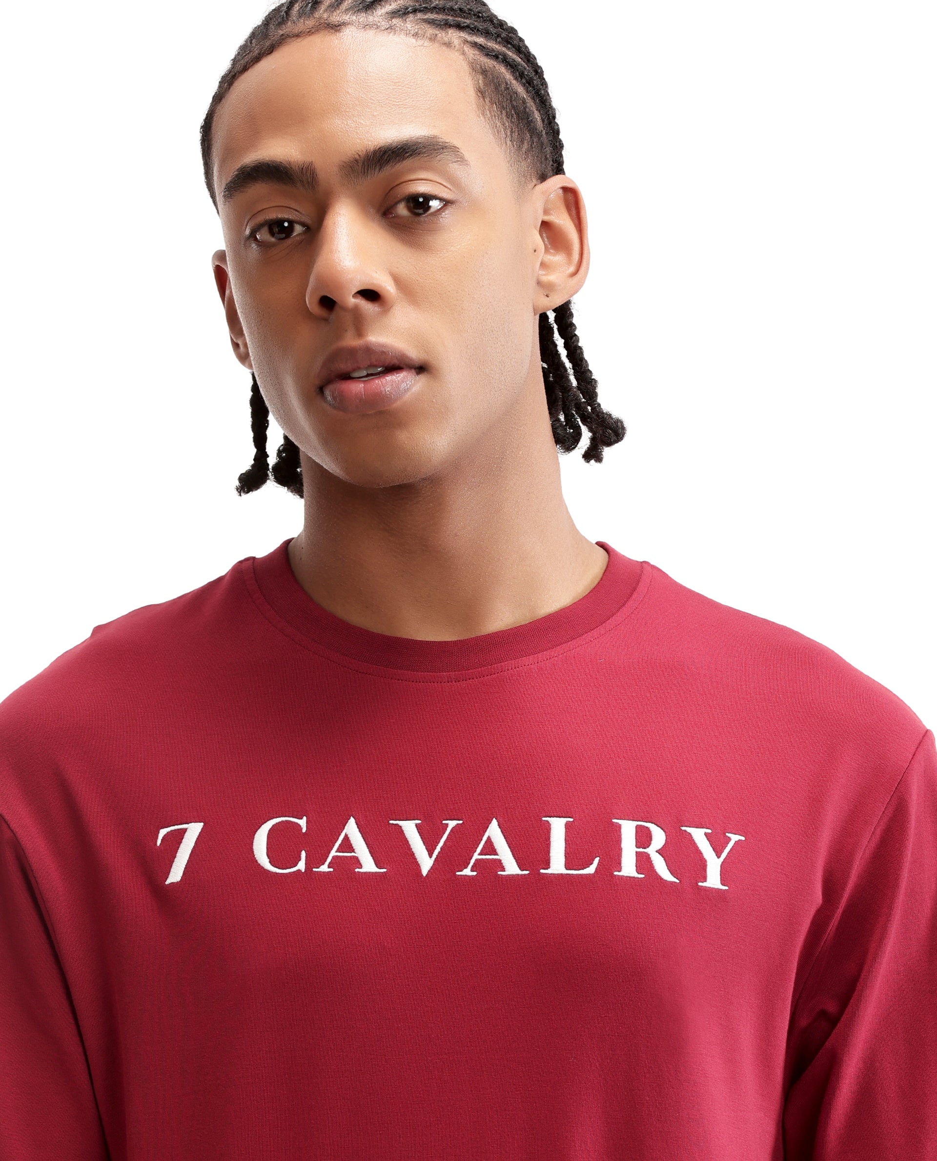 Bordeaux Maroon Single Jersey Crew Neck Oversized T-Shirt with Pure White Embroidery