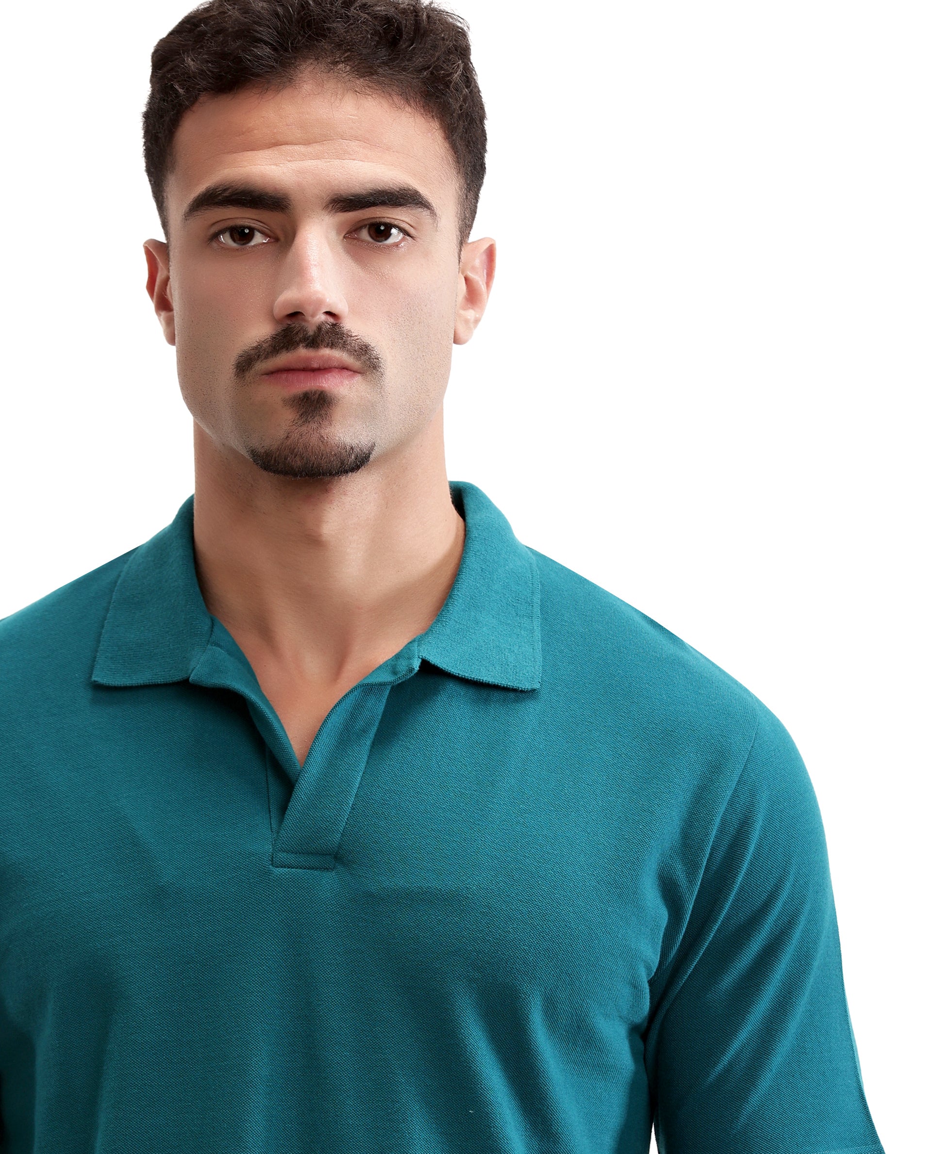 Ocean Teal Pique Johnny Collar Polo