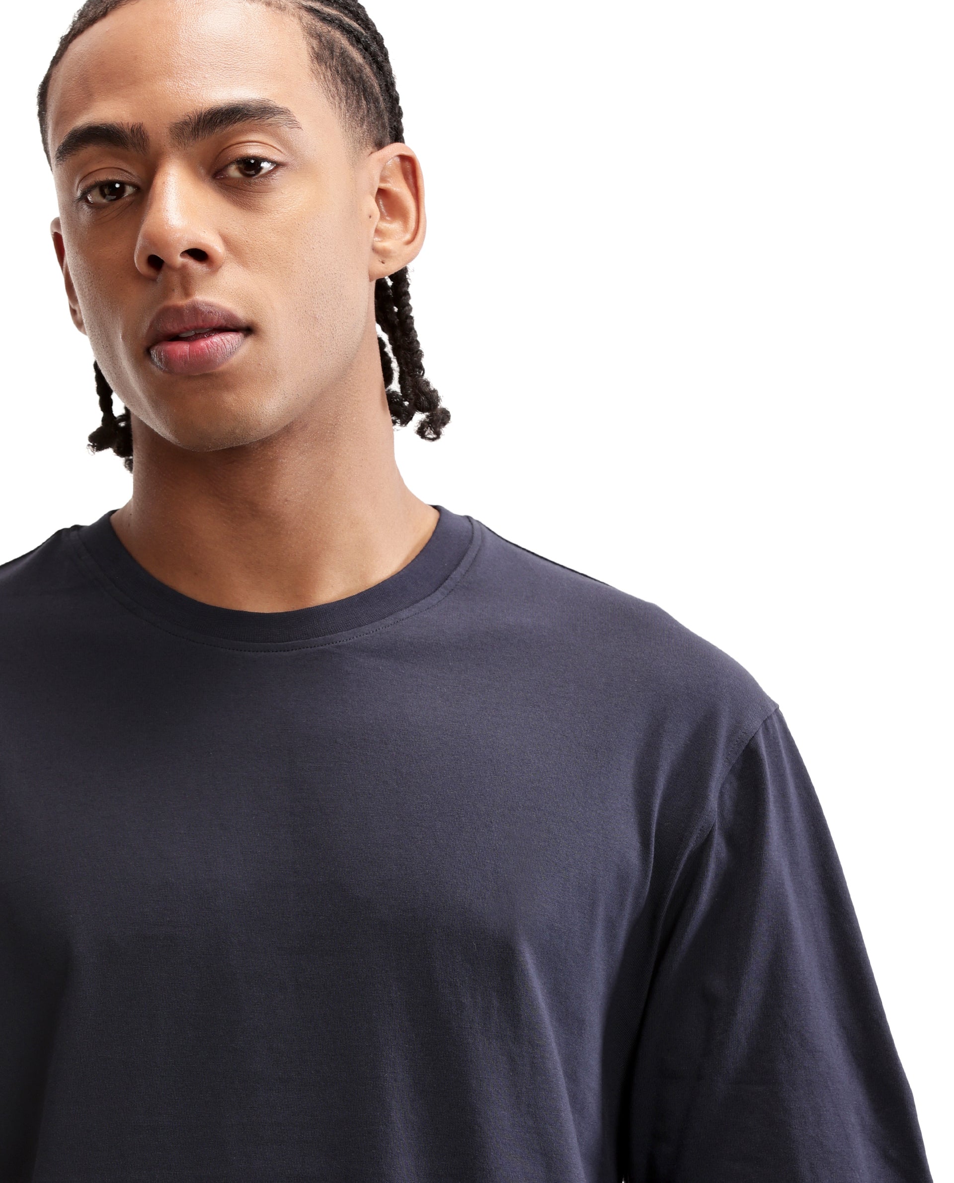 Midnight Navy Blue Single Jersey Crew Neck Oversized T-Shirt