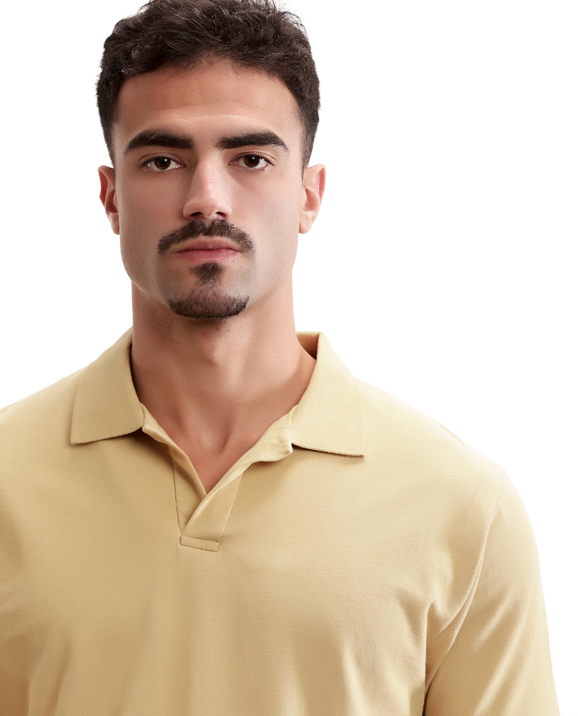 Camel Beige Pique Johnny Collar Polo