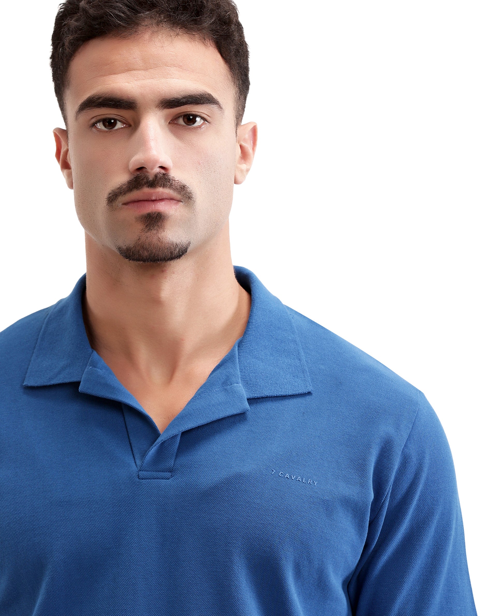 Imperial Prussian Blue Pique Johnny Collar Polo with HD Print