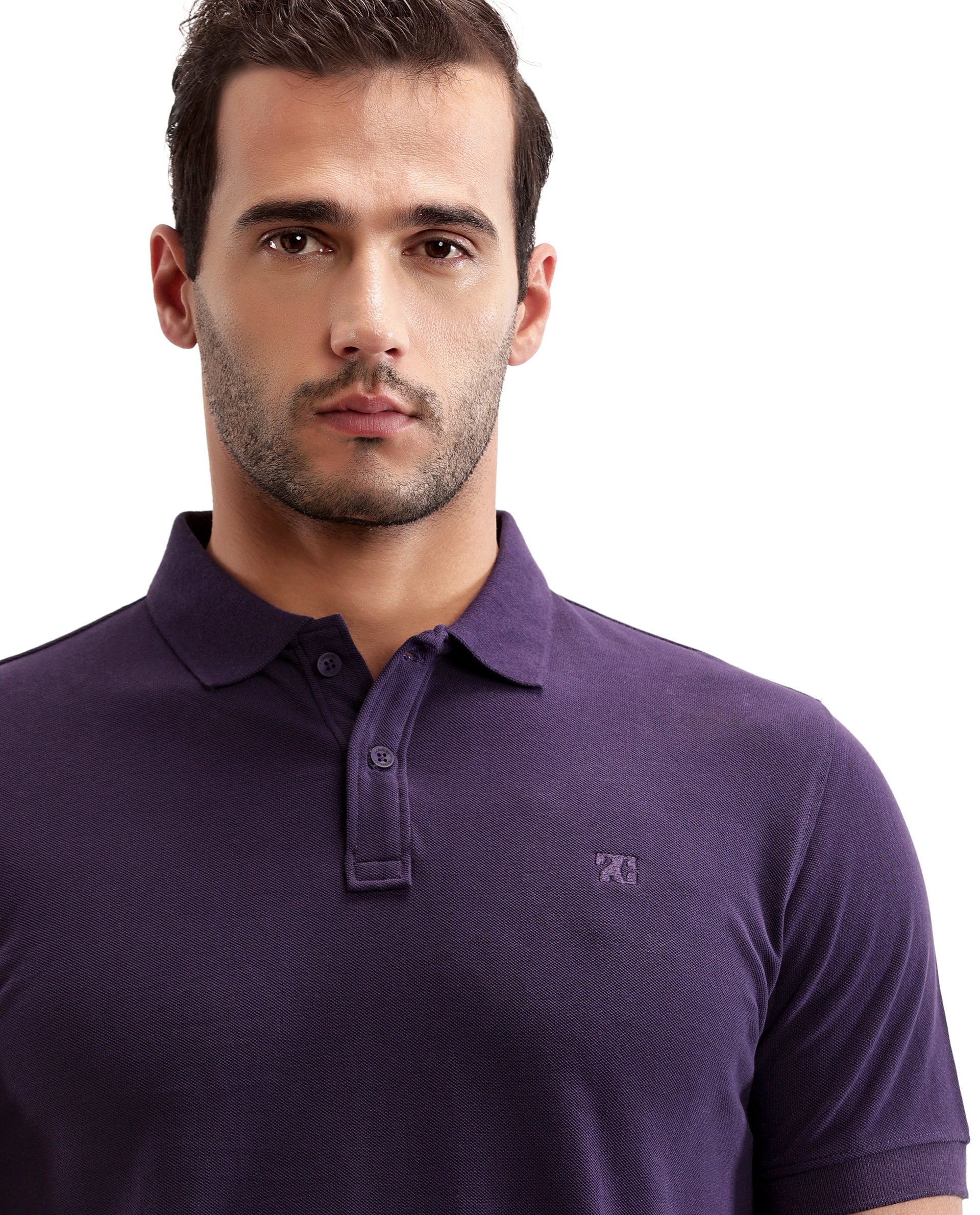 Deep Purple Pique Polo with Tone-on-Tone 7C Embroidery