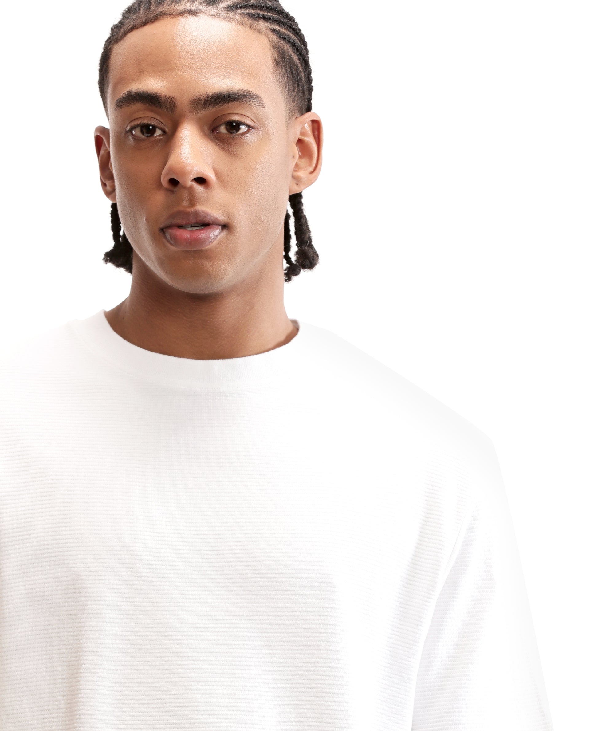 Pure White Knitted Ottoman Crew Neck Oversized T-Shirt
