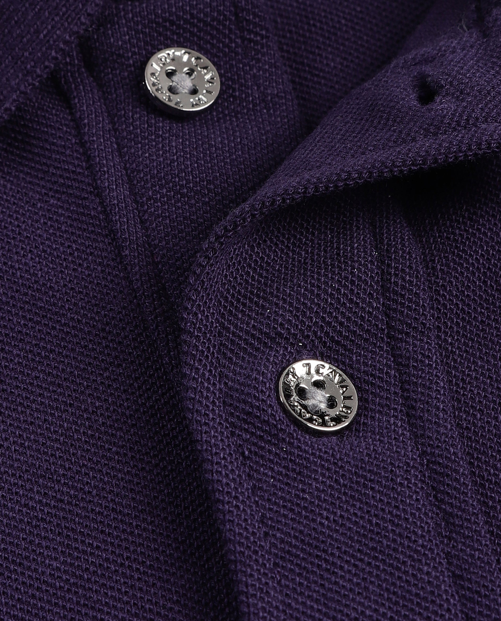 Deep Purple Pique Knit Shirt with 7C Metal Buttons, Gun Metal Badge