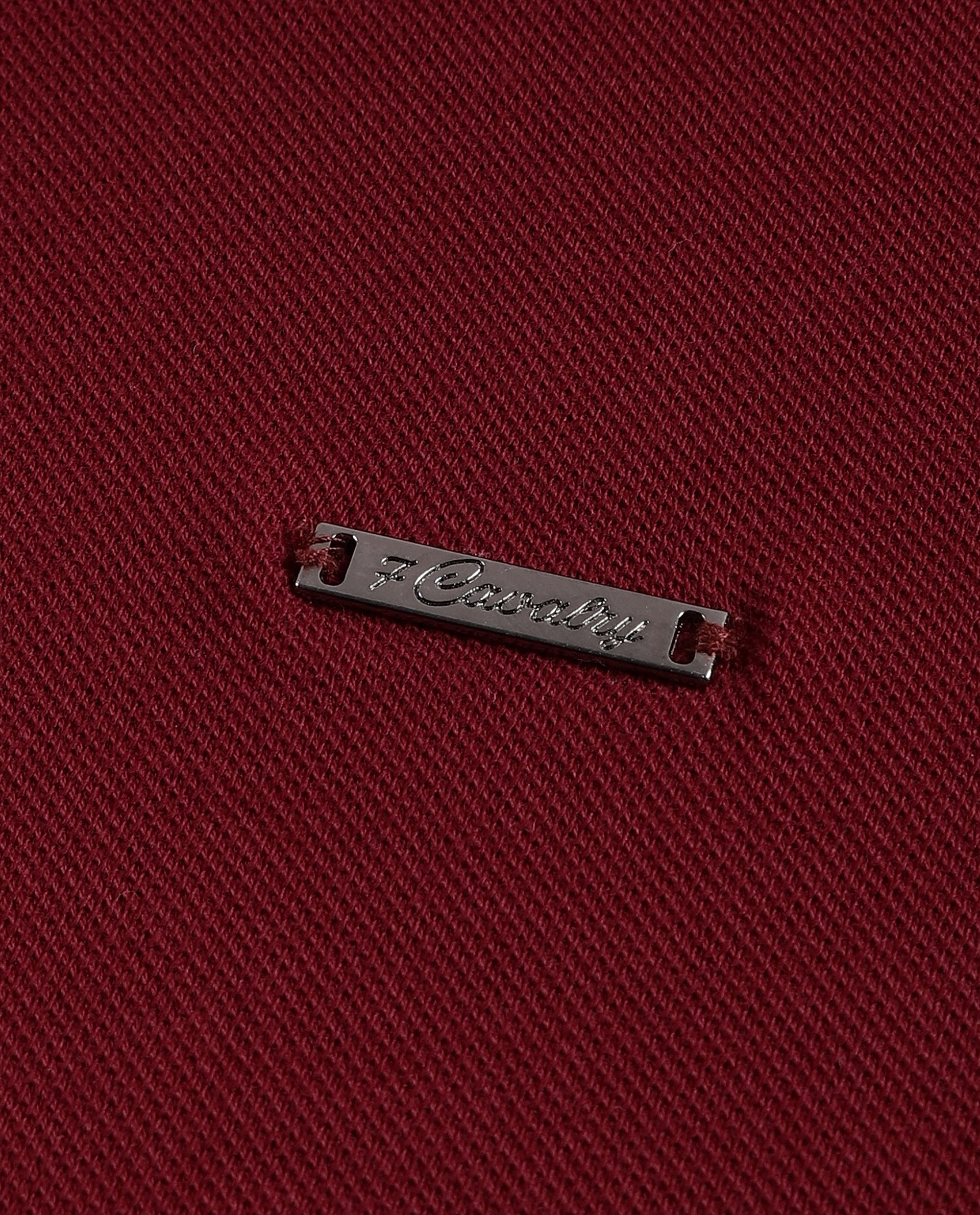 Bordeaux Maroon Pique Polo with Metal Buttons, 7C Metal Badge