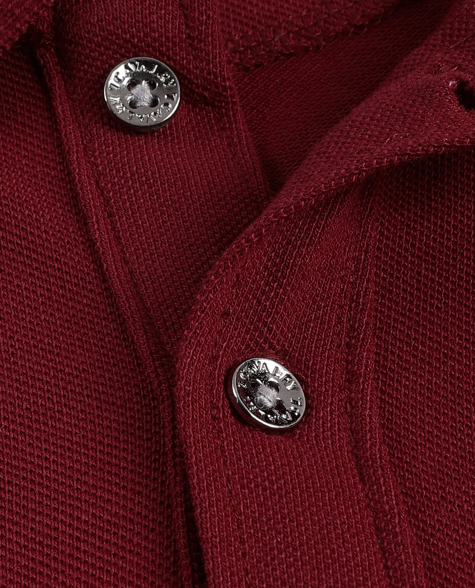 Bordeaux Maroon Pique Polo with Metal Buttons, 7C Metal Badge