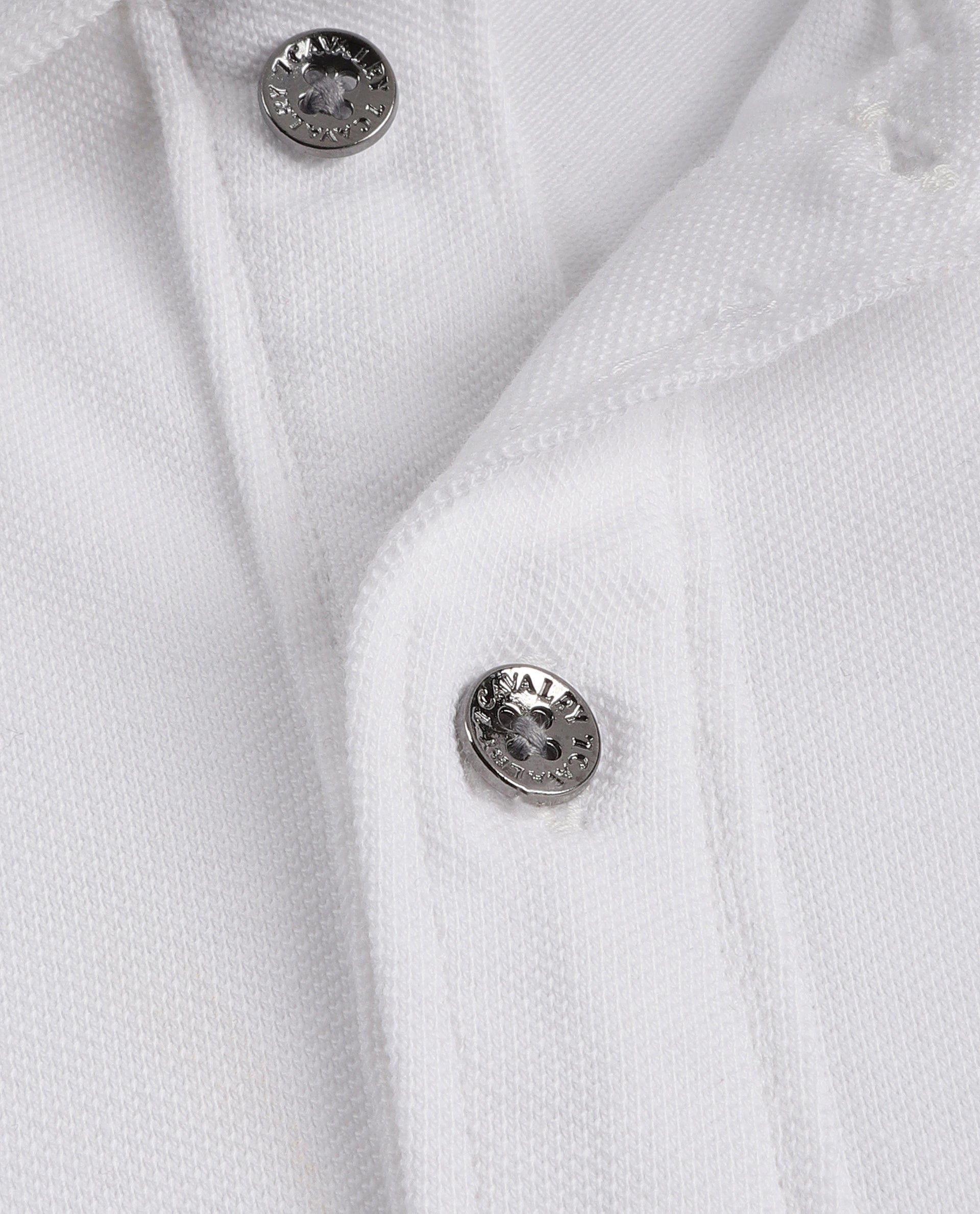 Pure White Pique Polo with Metal Buttons, 7C Metal Badge