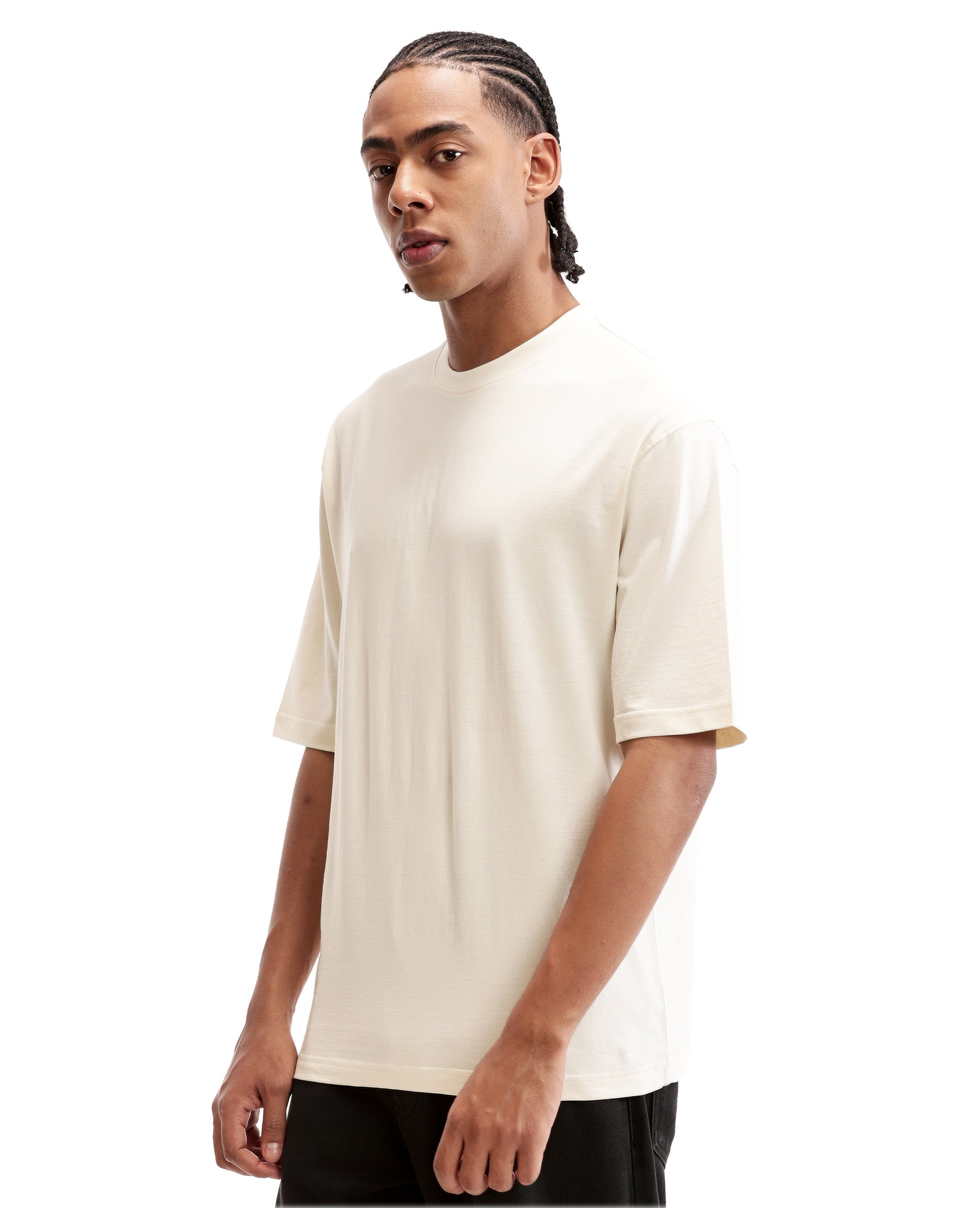Ivory White Single Jersey Crew Neck Oversized T-Shirt