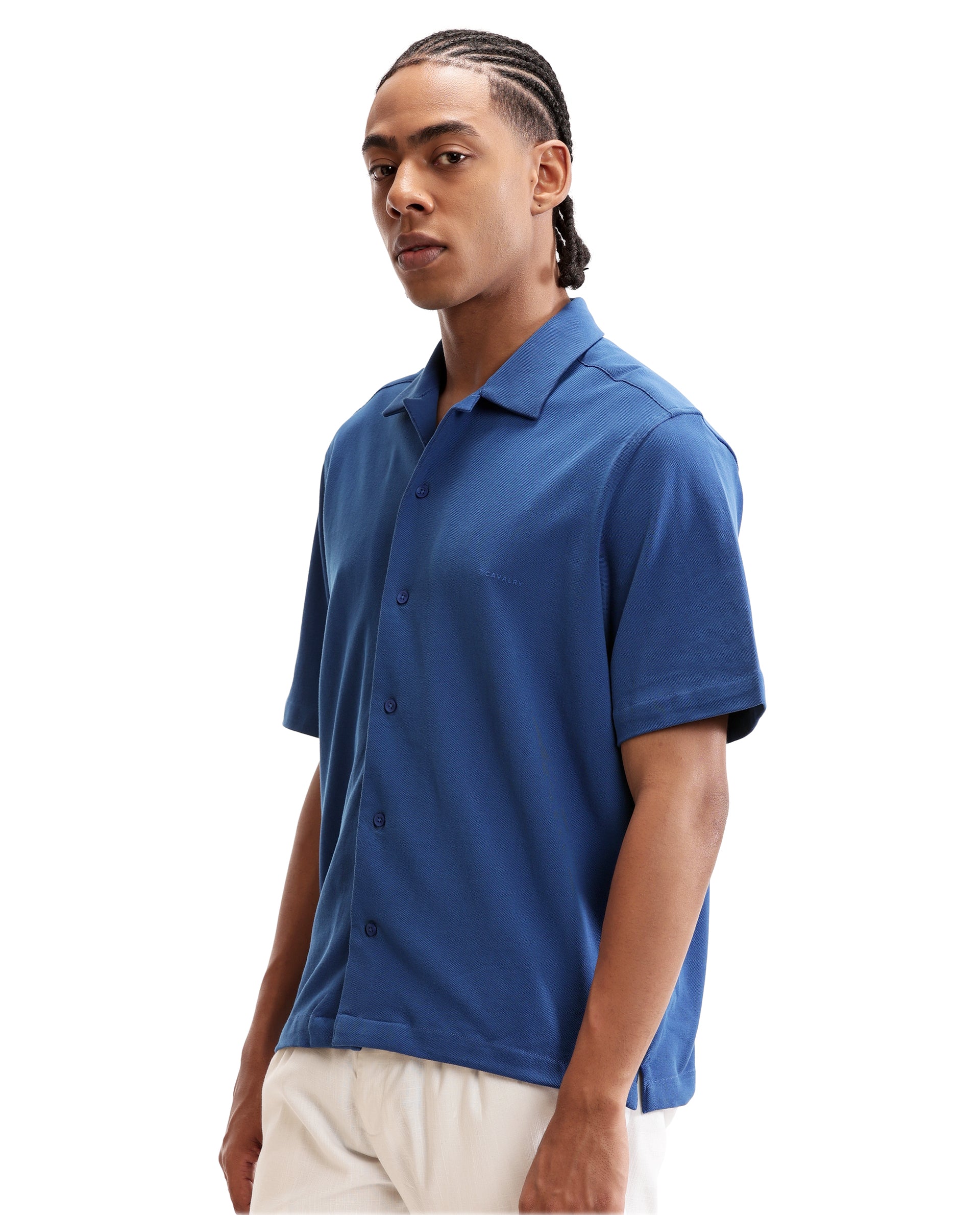 Imperial Prussian Blue Pique Knit Shirt with HD Print