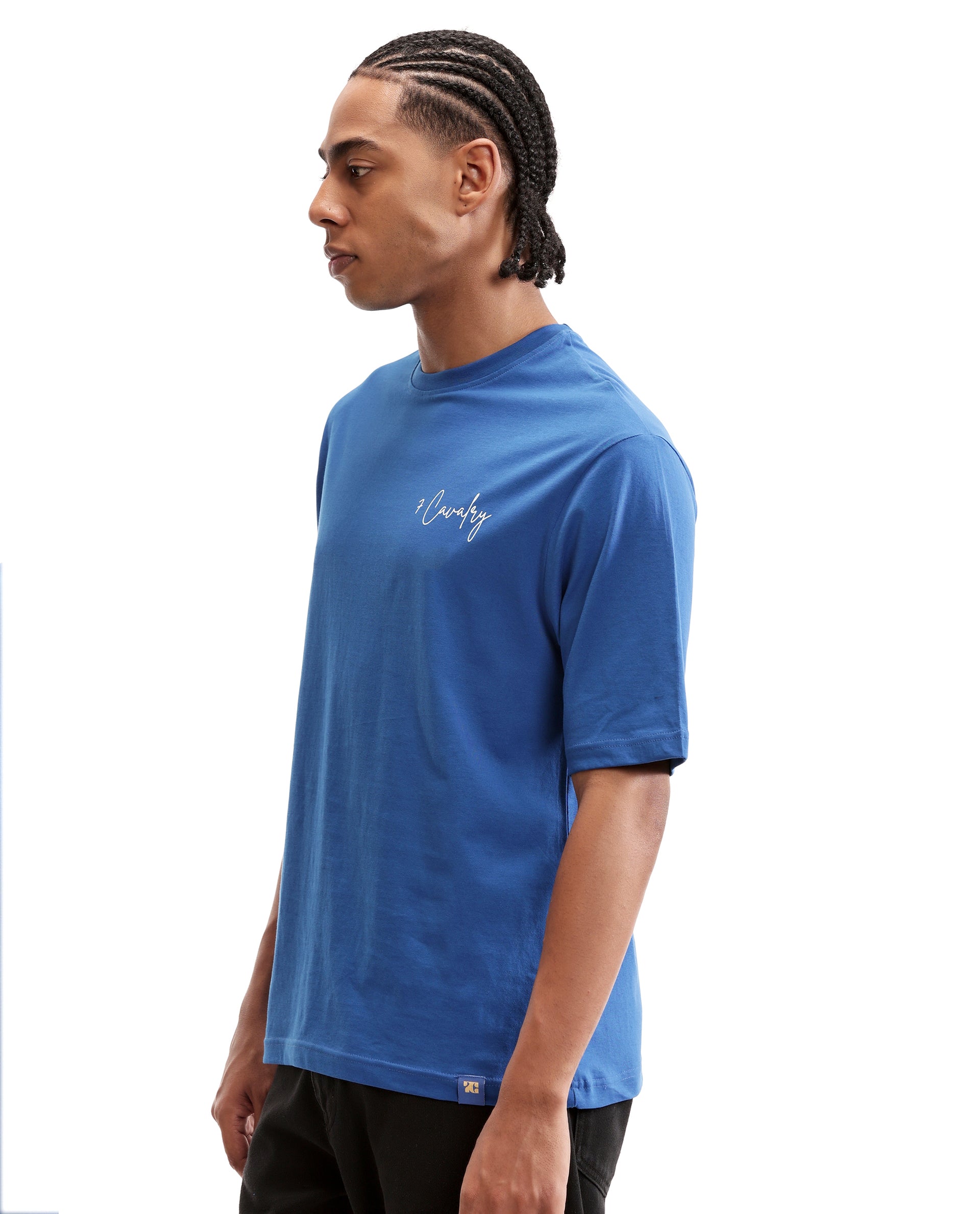 Imperial Prussian Blue Single Jersey Crew Neck Oversized T-Shirt with Pure White Non-PVC Print