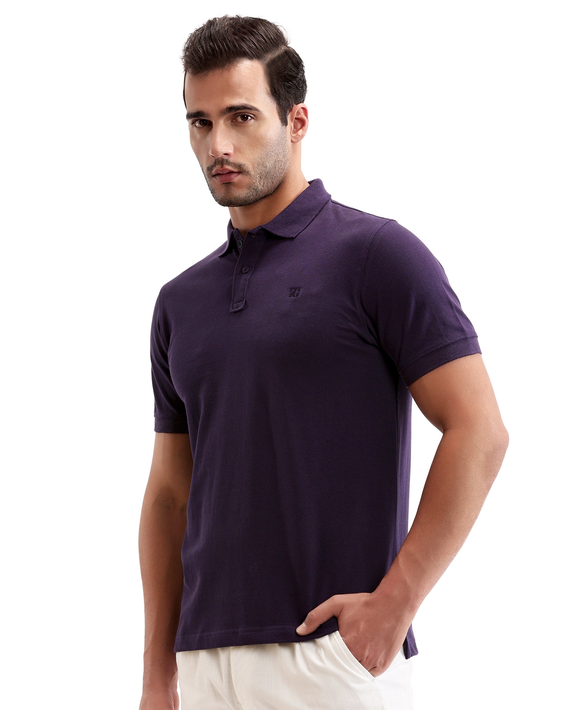 Deep Purple Pique Polo with Tone-on-Tone 7C Embroidery