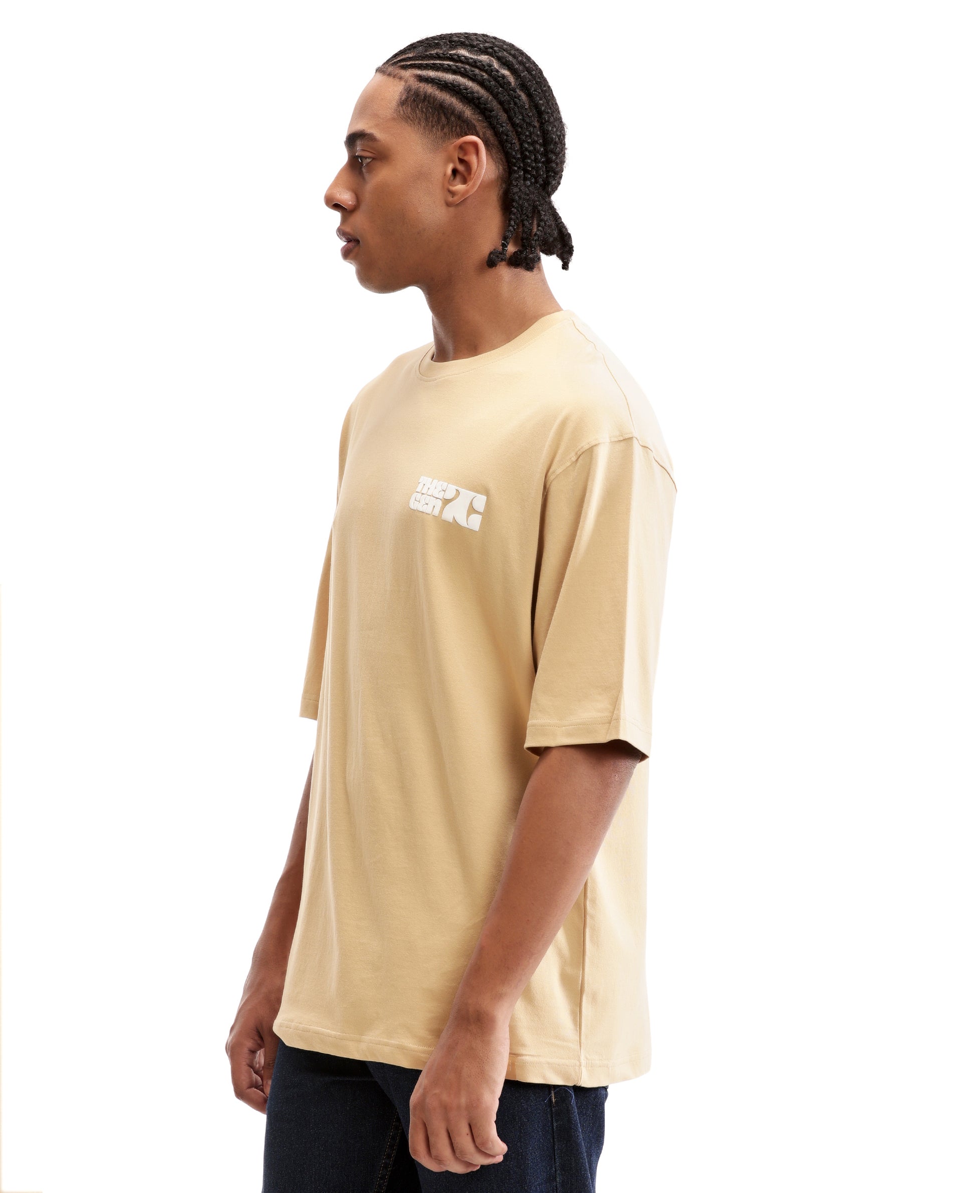 Camel Beige Single Jersey Crew Neck Oversized T-Shirt with 7C Premium HD Print