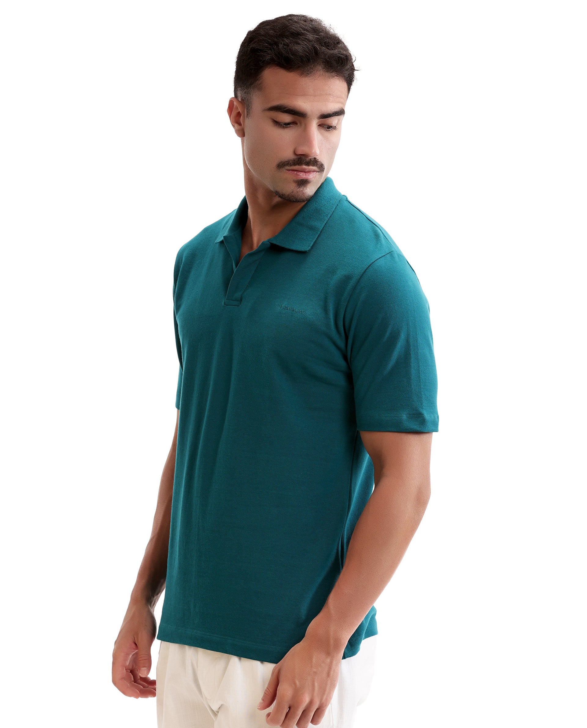 Ocean Teal Pique Johnny Collar Polo with HD Print