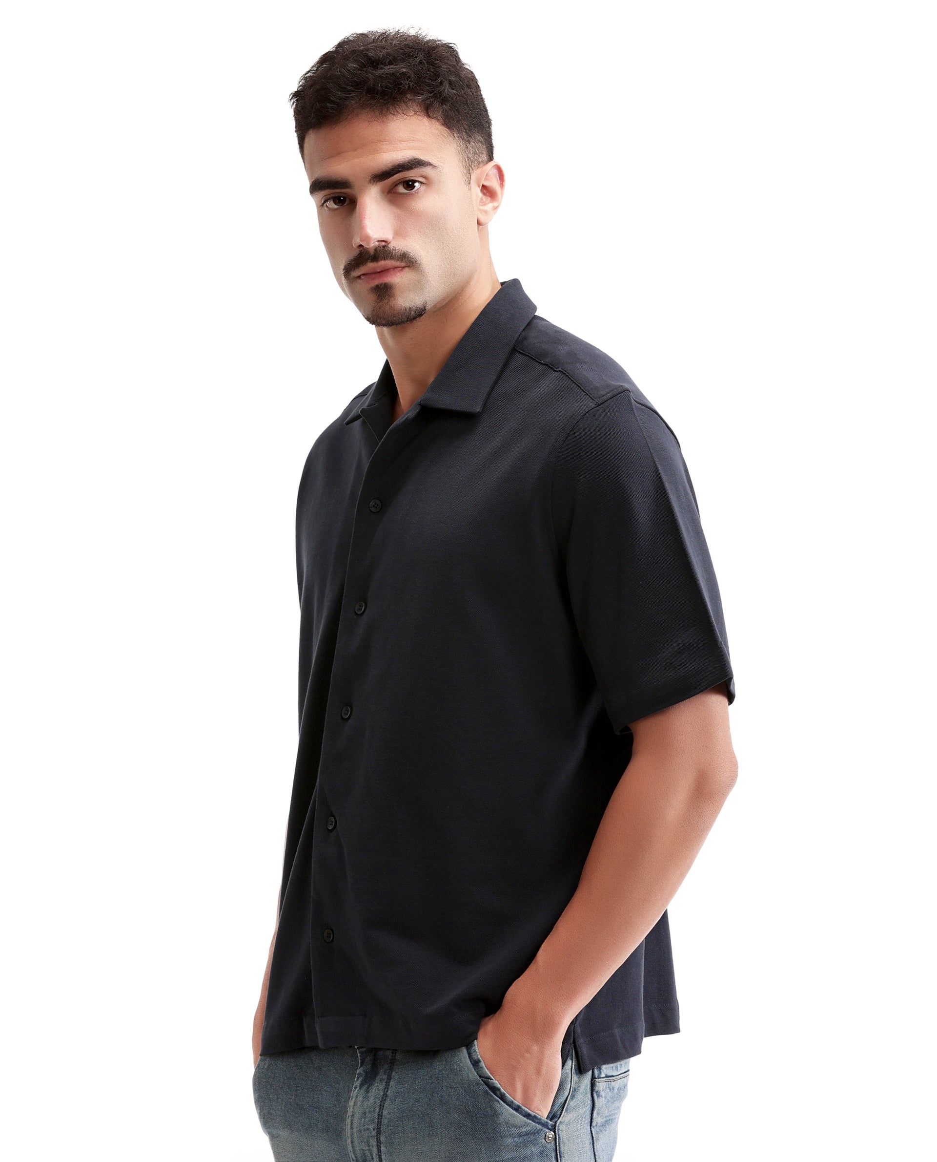Midnight Navy Blue Pique Knit Shirt