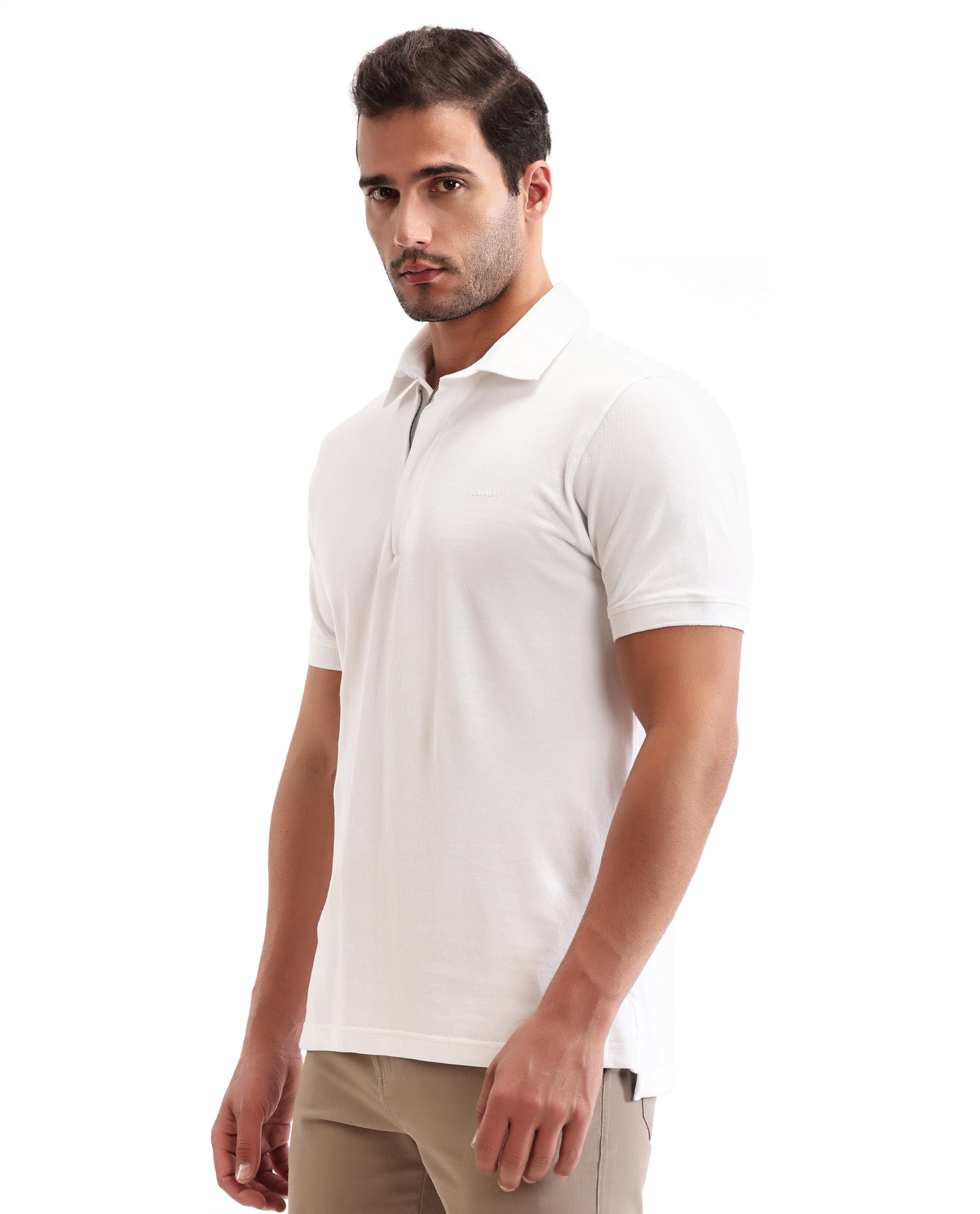 Pure White Pique Polo with Concealed 7C Metal Zip, HD Print
