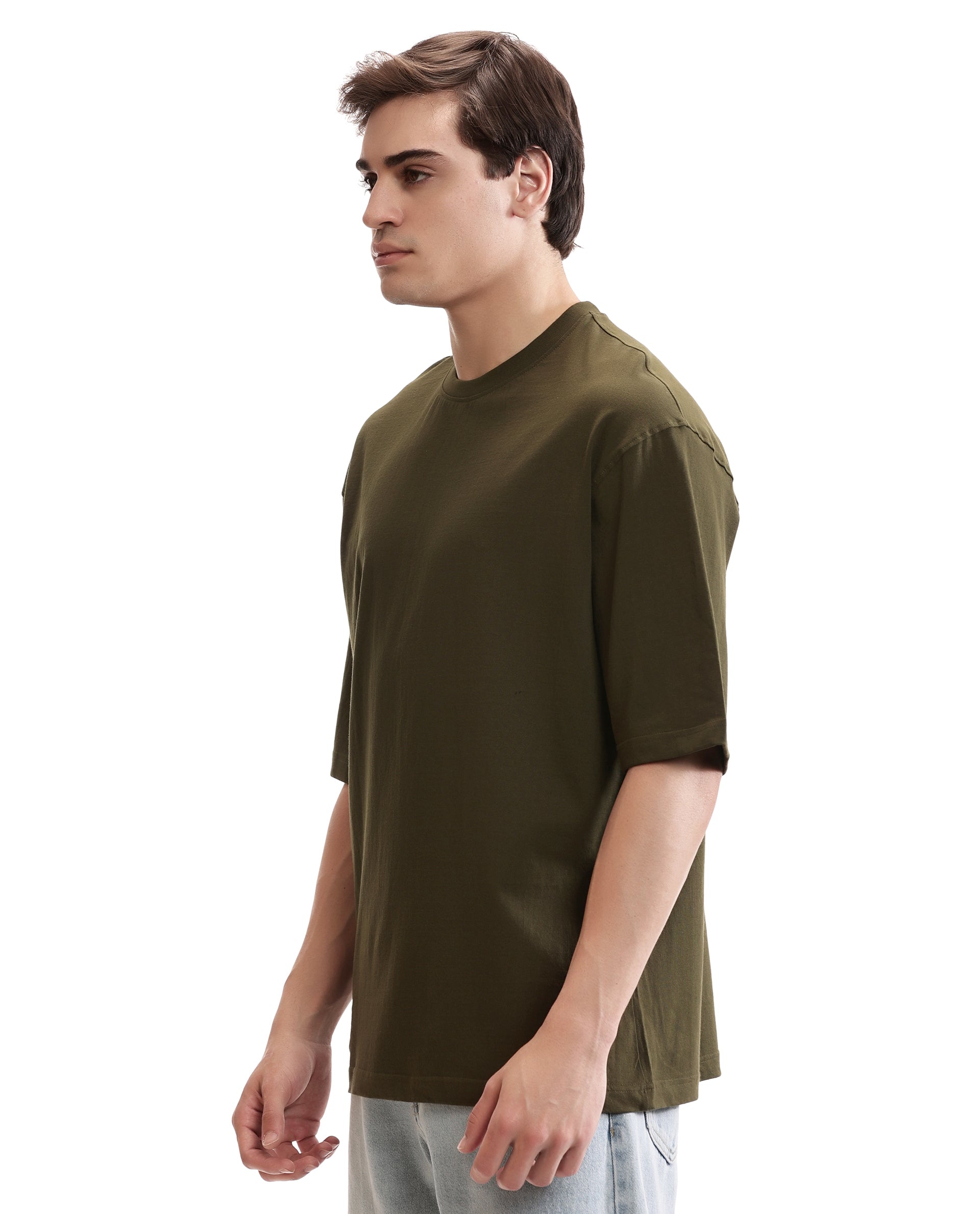 Vintage Olive Single Jersey Crew Neck Oversized T-Shirt