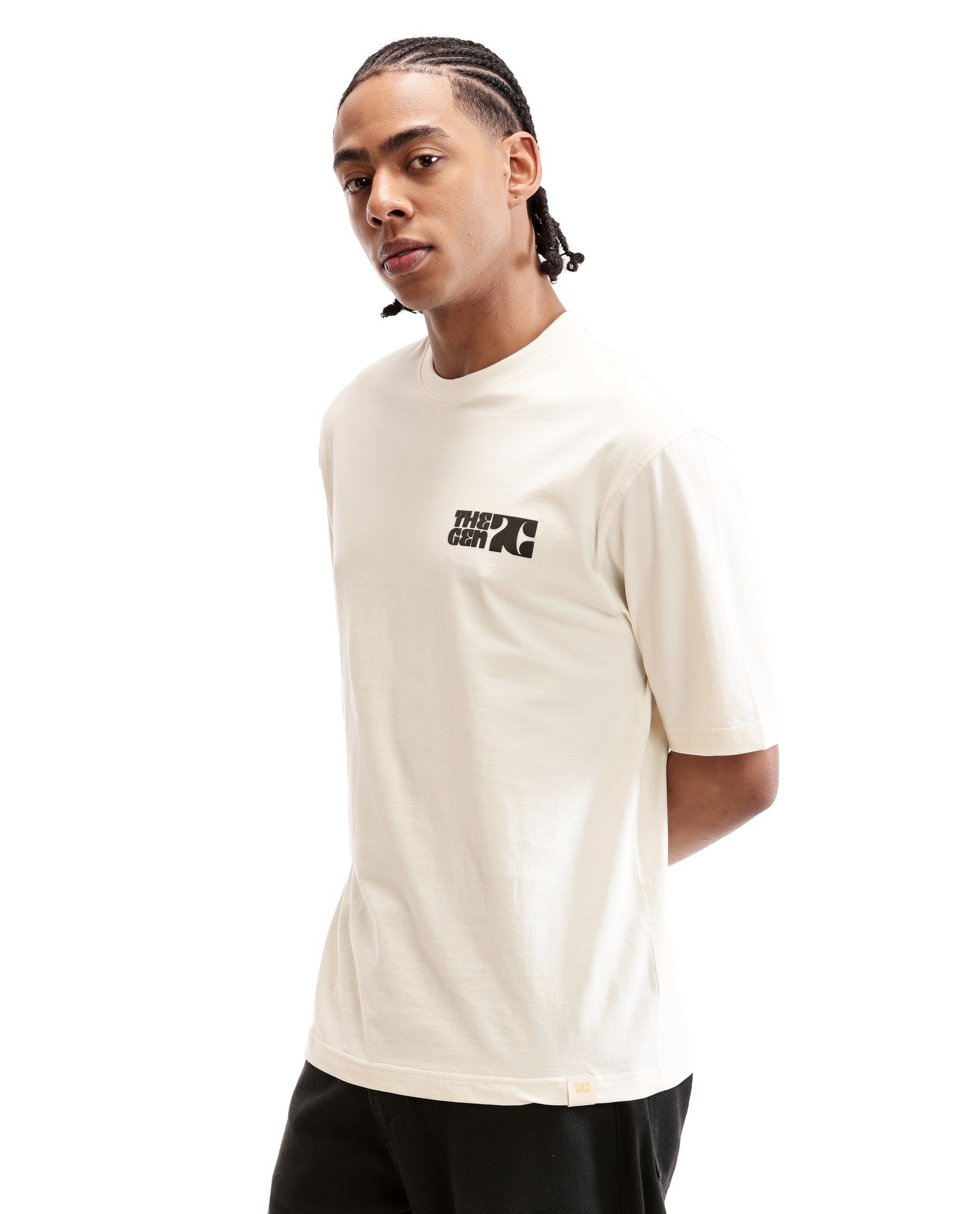 Ivory White Single Jersey Crew Neck Oversized T-Shirt with 7C Premium HD Print