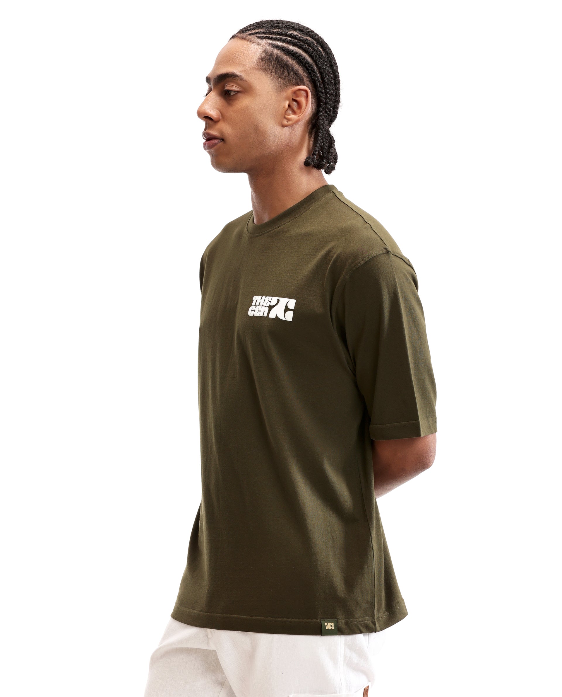 Vintage Olive Single Jersey Crew Neck Oversized T-Shirt with 7C Premium HD Print