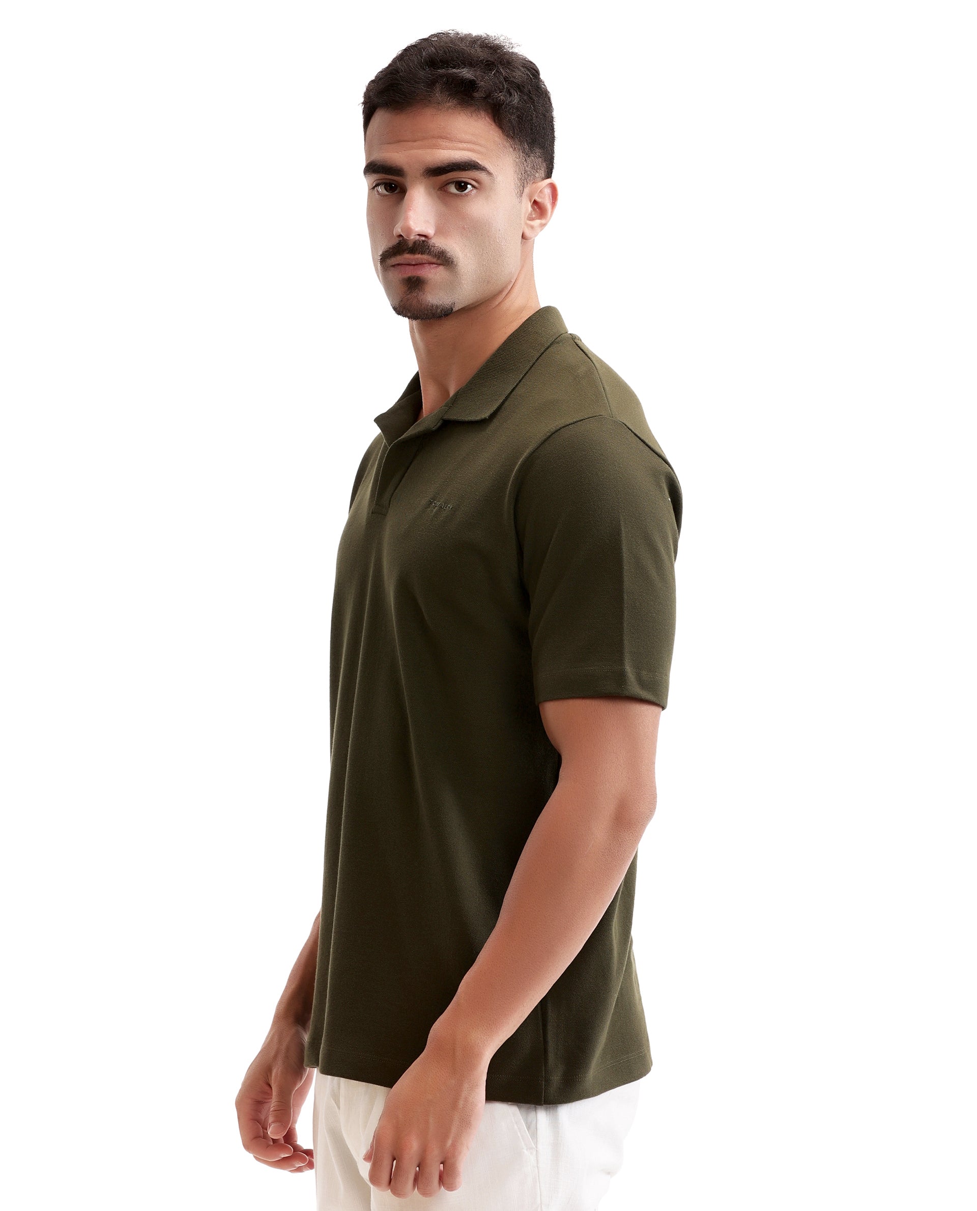 Vintage Olive Pique Johnny Collar Polo with HD Print