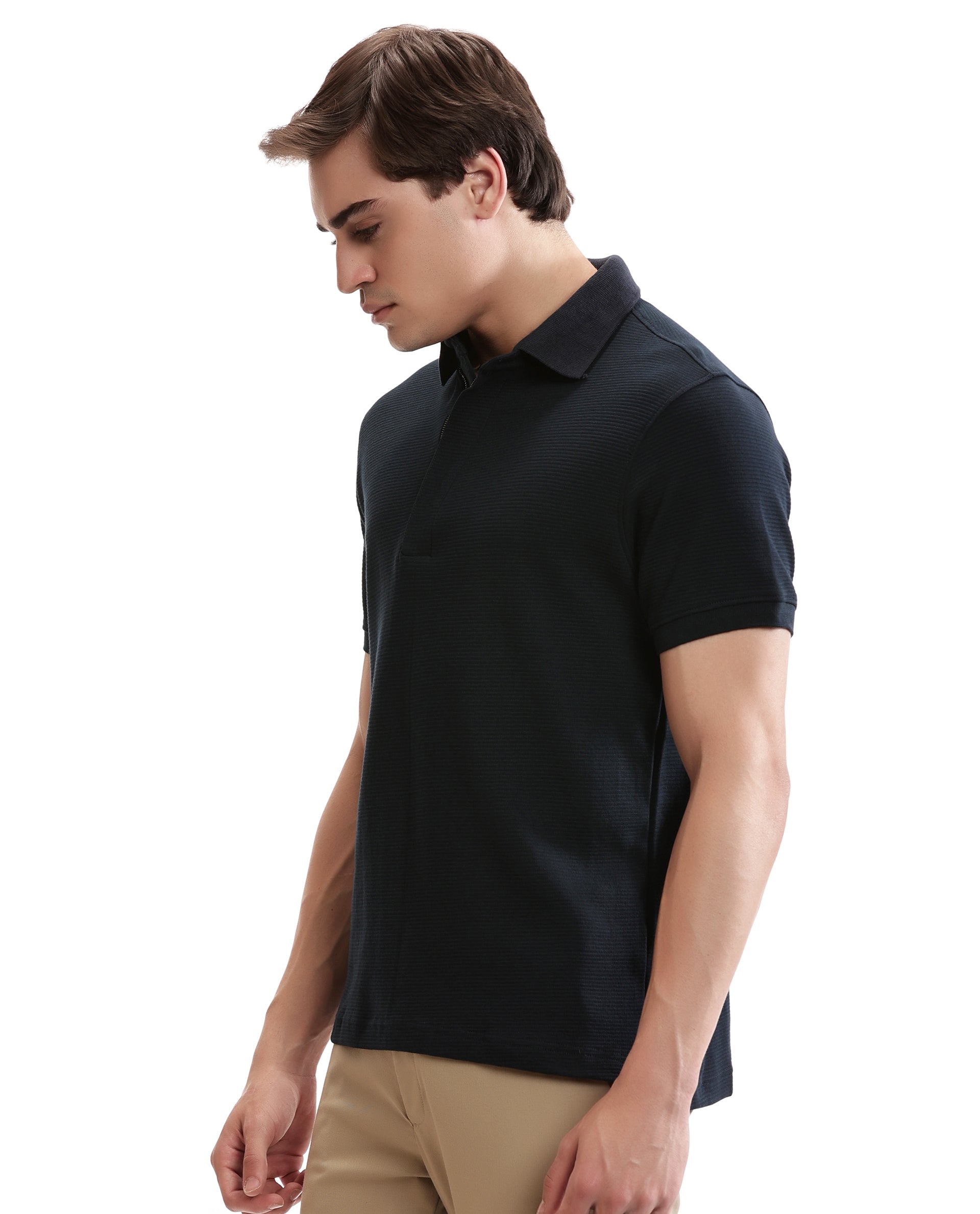 Midnight Navy Blue Knitted Ottoman Polo with 7C Metal Zip