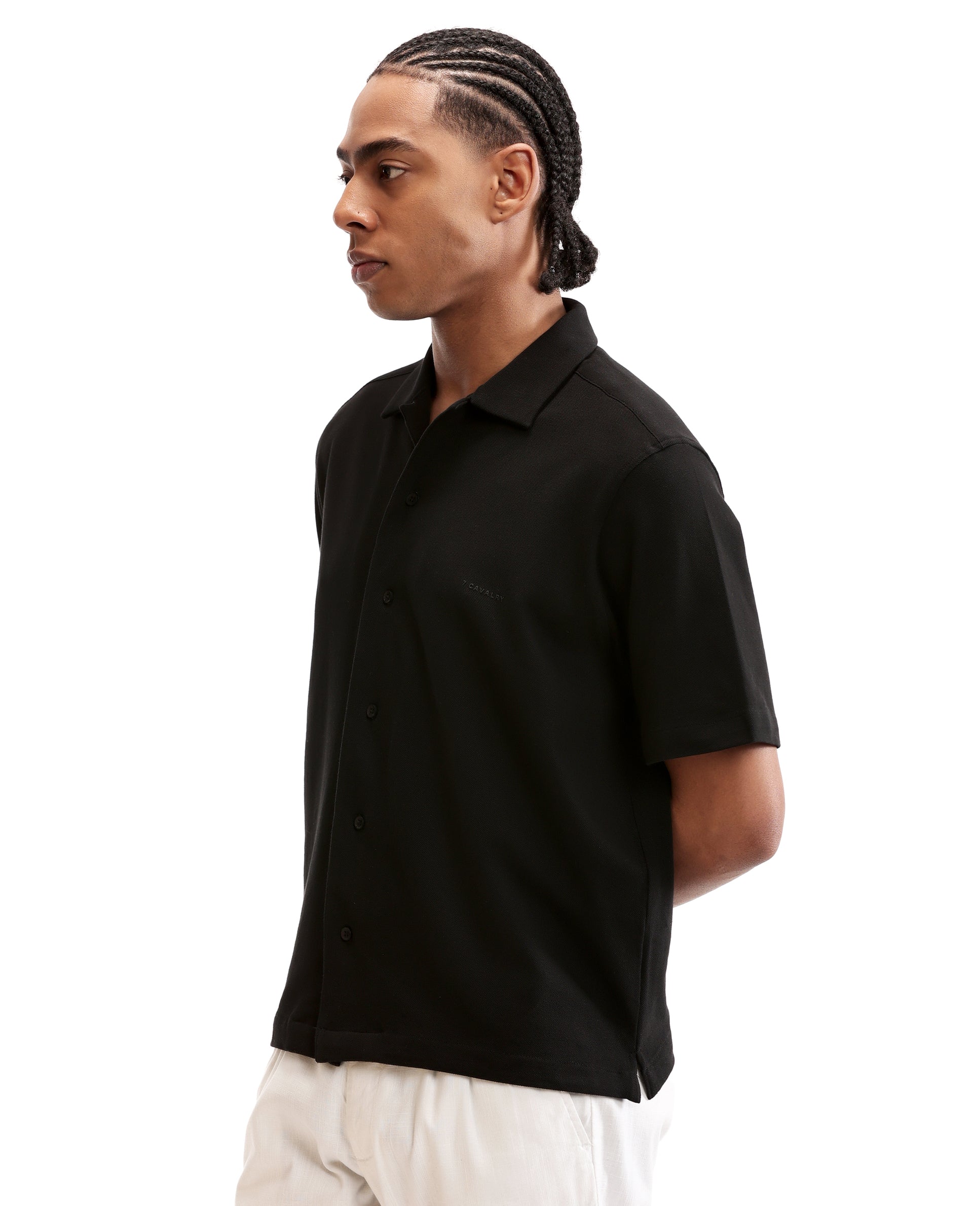 Charcoal Black Pique Knit Shirt with HD Print