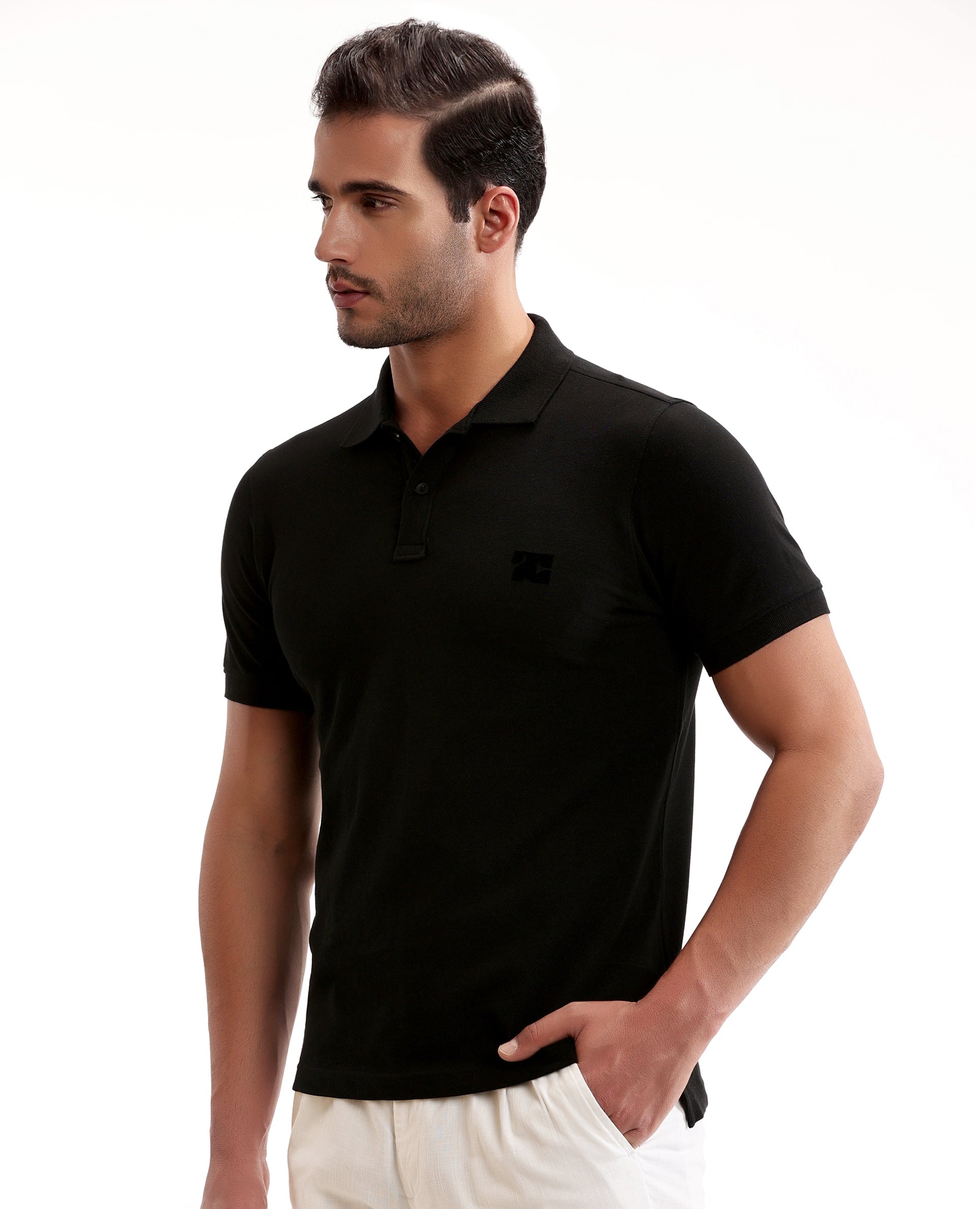 Charcoal Black Pique Polo with Tufted Embroidery