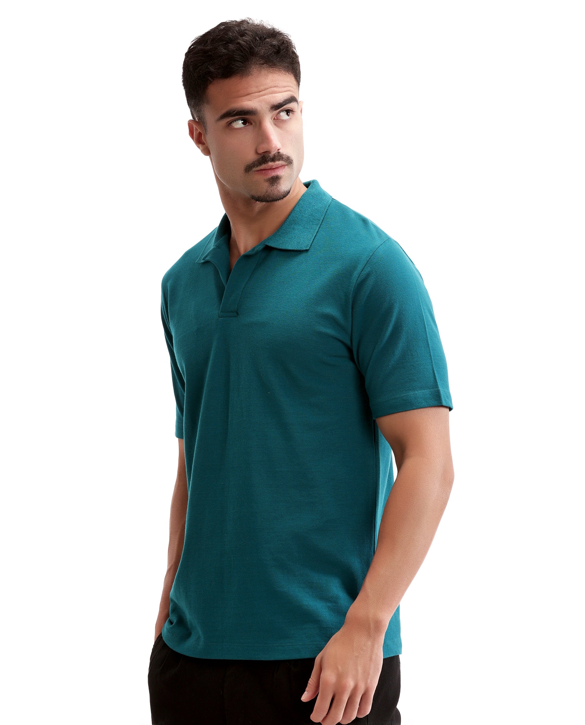 Ocean Teal Pique Johnny Collar Polo