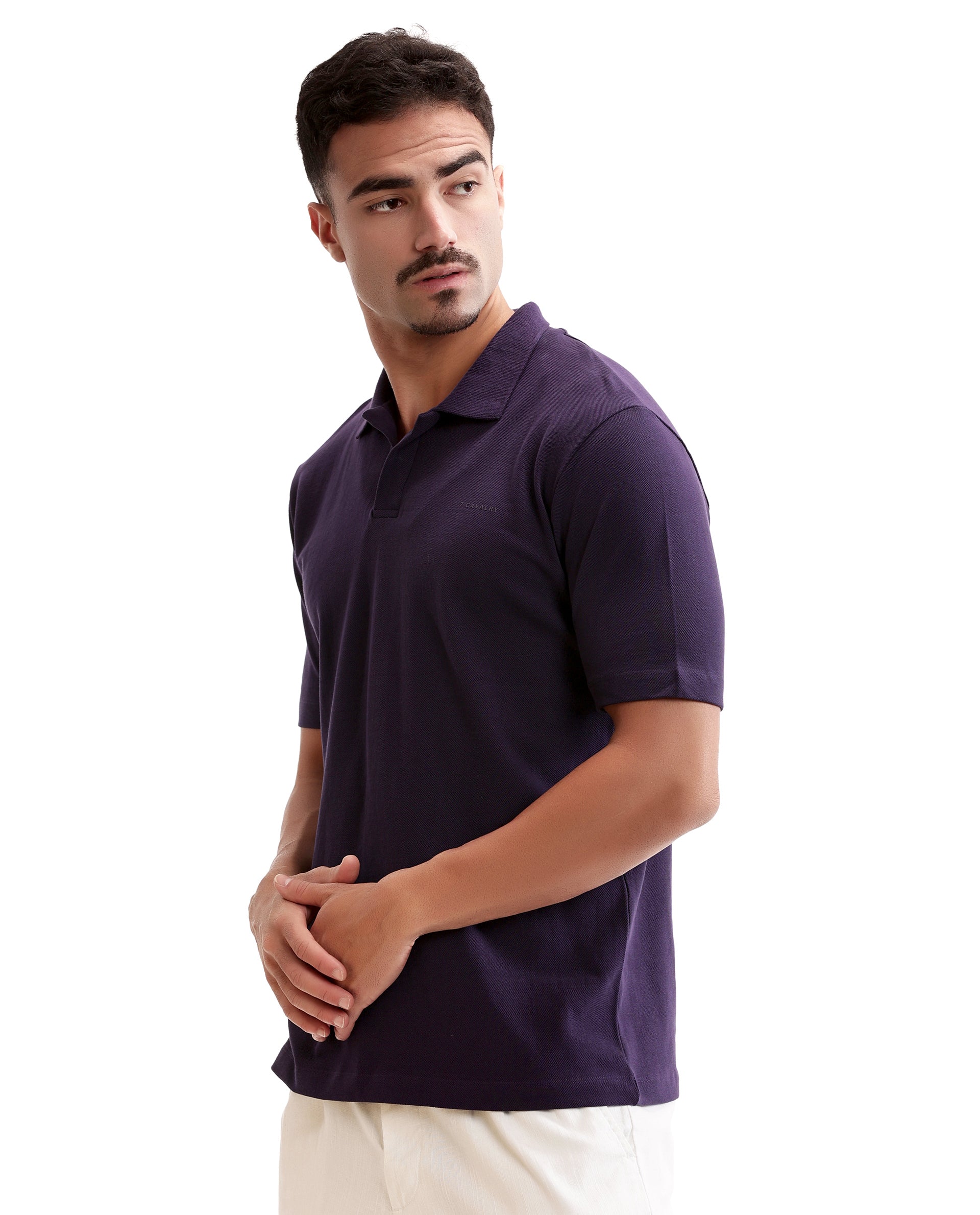 Deep Purple Pique Johnny Collar Polo with HD Print