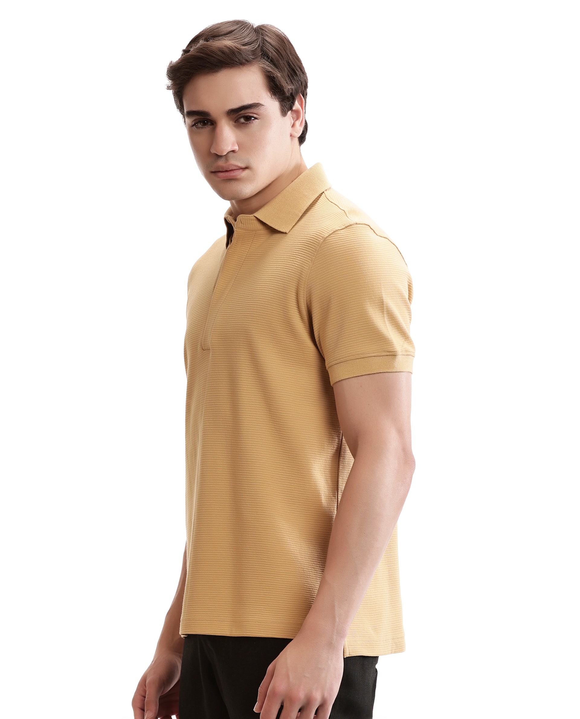 Camel Beige Knitted Ottoman Polo with 7C Metal Zip