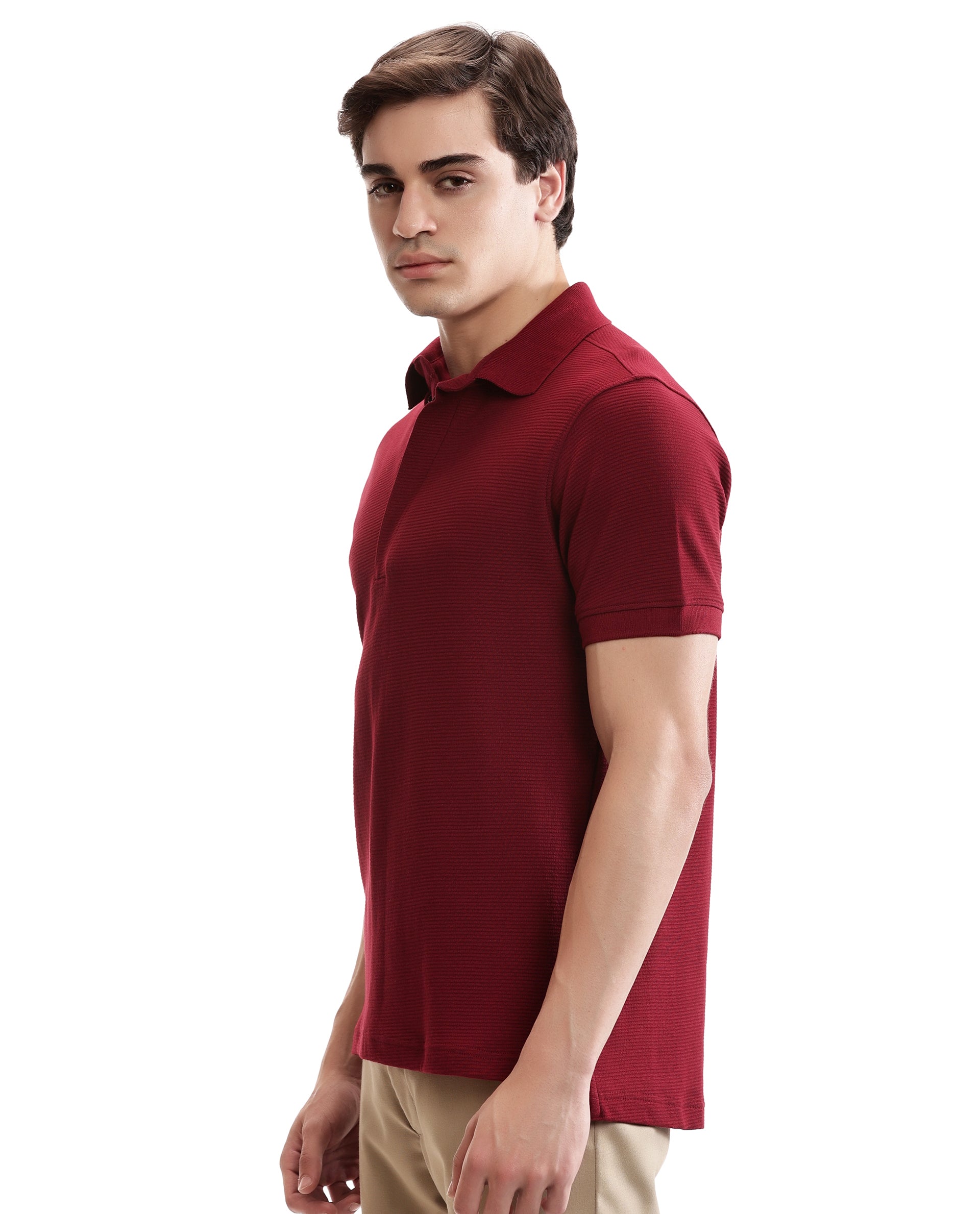Bordeaux Maroon Knitted Ottoman Polo with 7C Metal Zip