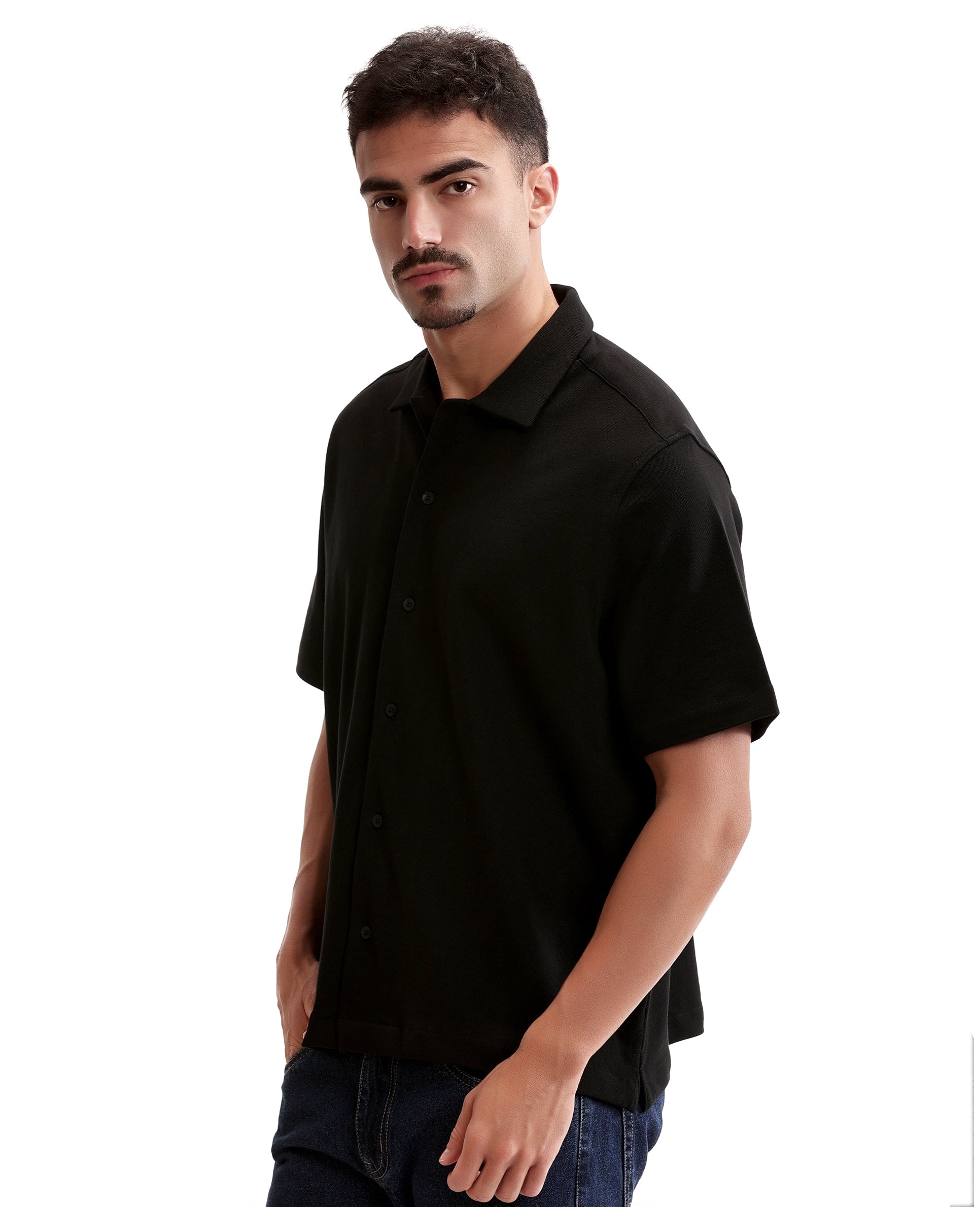 Charcoal Black Pique Knit Shirt