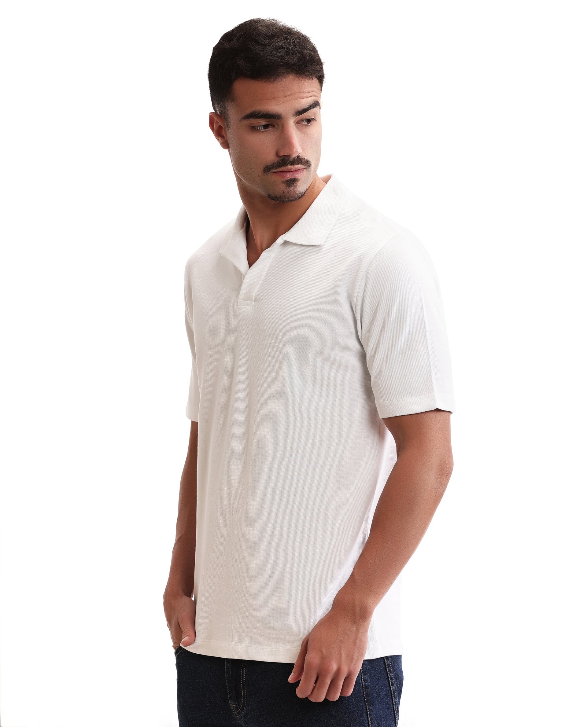 Pure White Pique Johnny Collar Polo