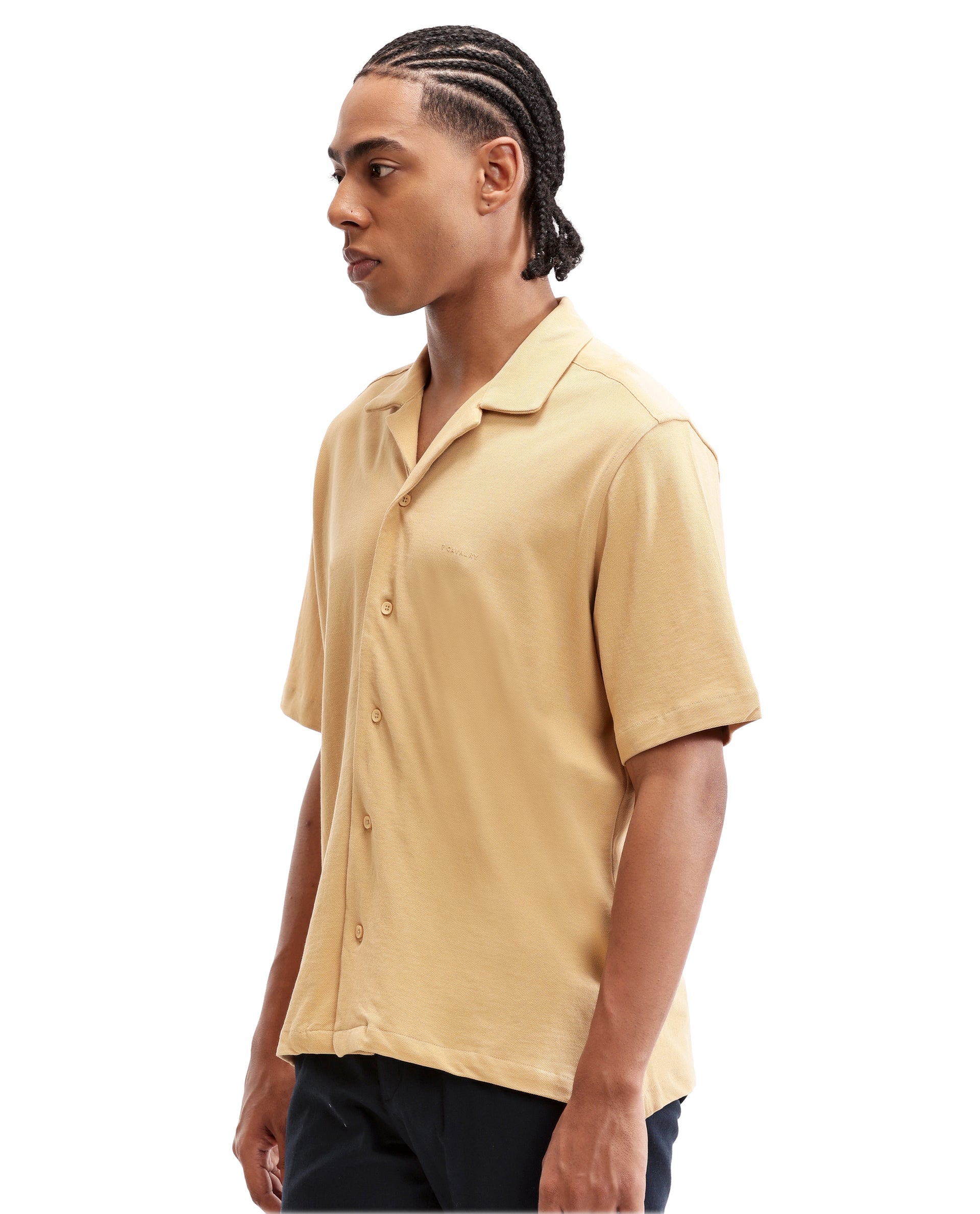 Camel Beige Pique Knit Shirt with HD Print