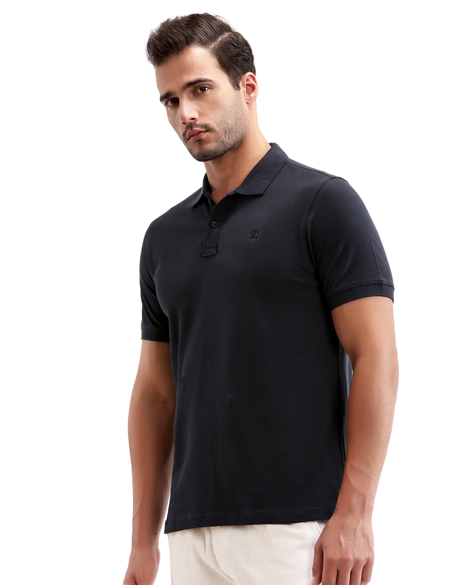 Midnight Navy Blue Pique Polo with Tone-on-Tone 7C Embroidery