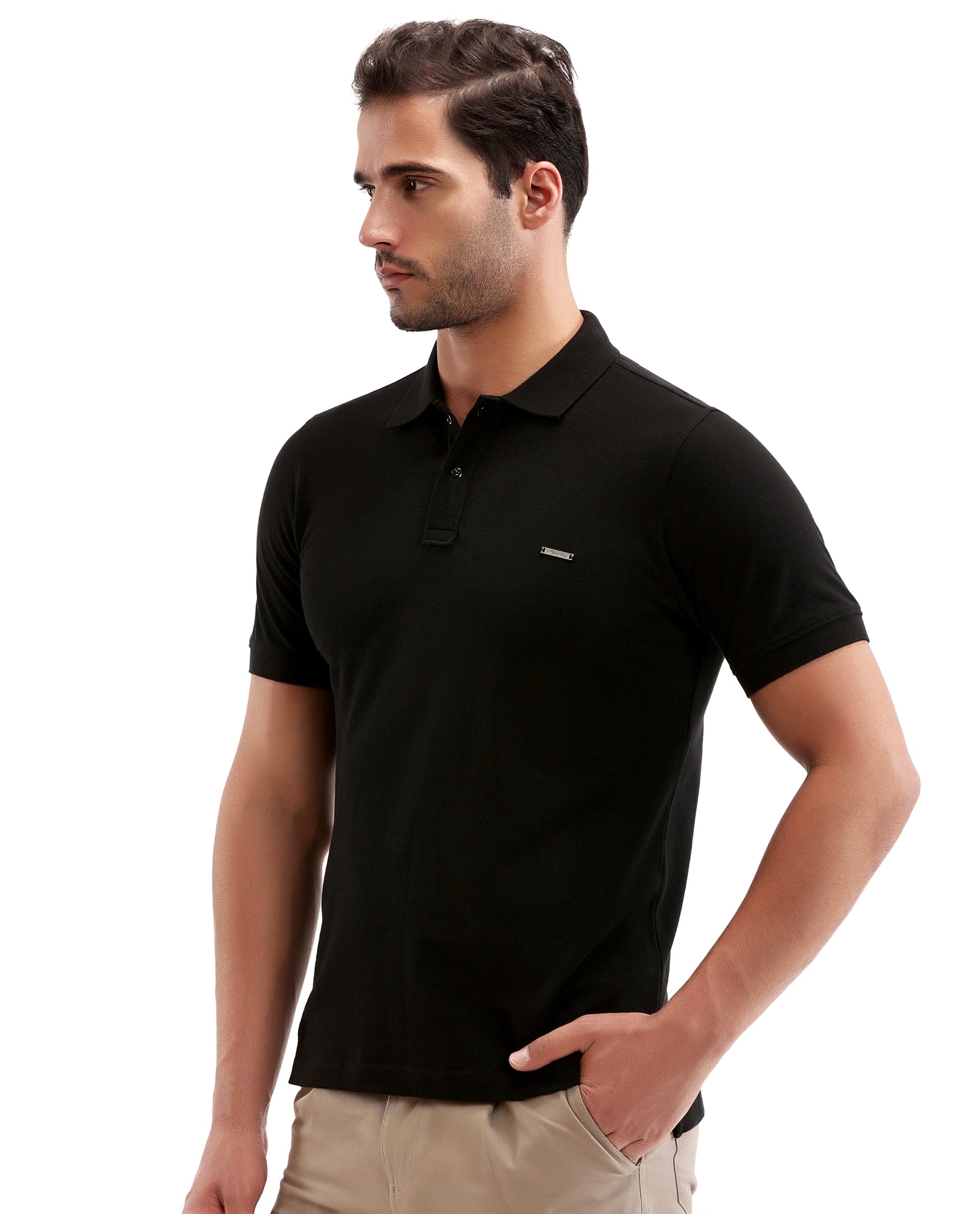 Charcoal Black Pique Polo with 7C Snap Buttons, Metal Badge